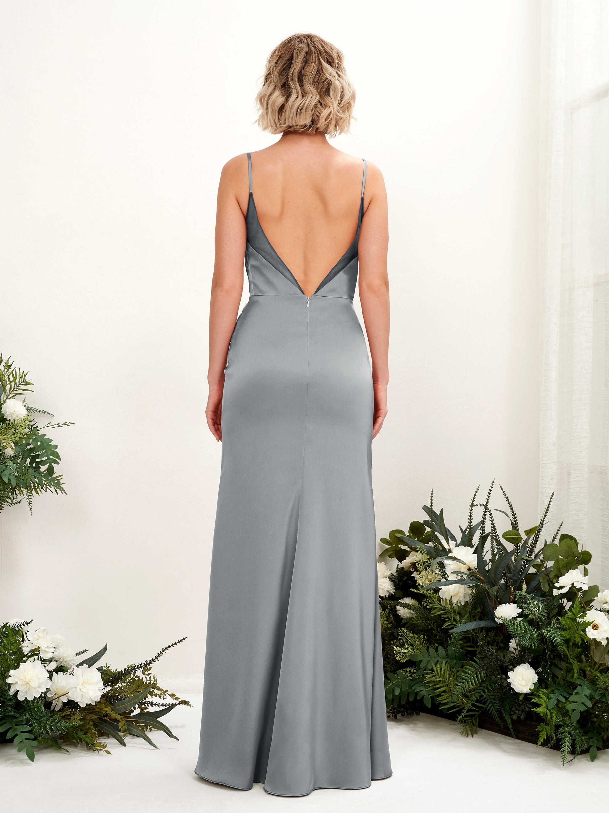 Letitia Steel Gray Satin Sleeveless Maxi Dress