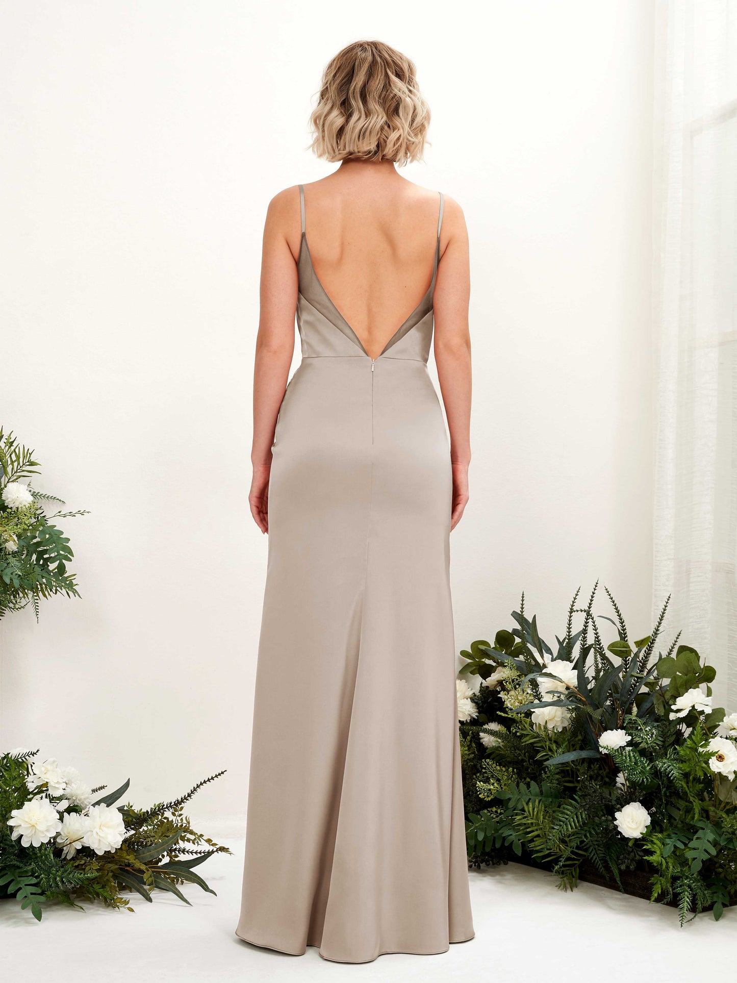 Letitia Taupe Satin Sleeveless Maxi Dress