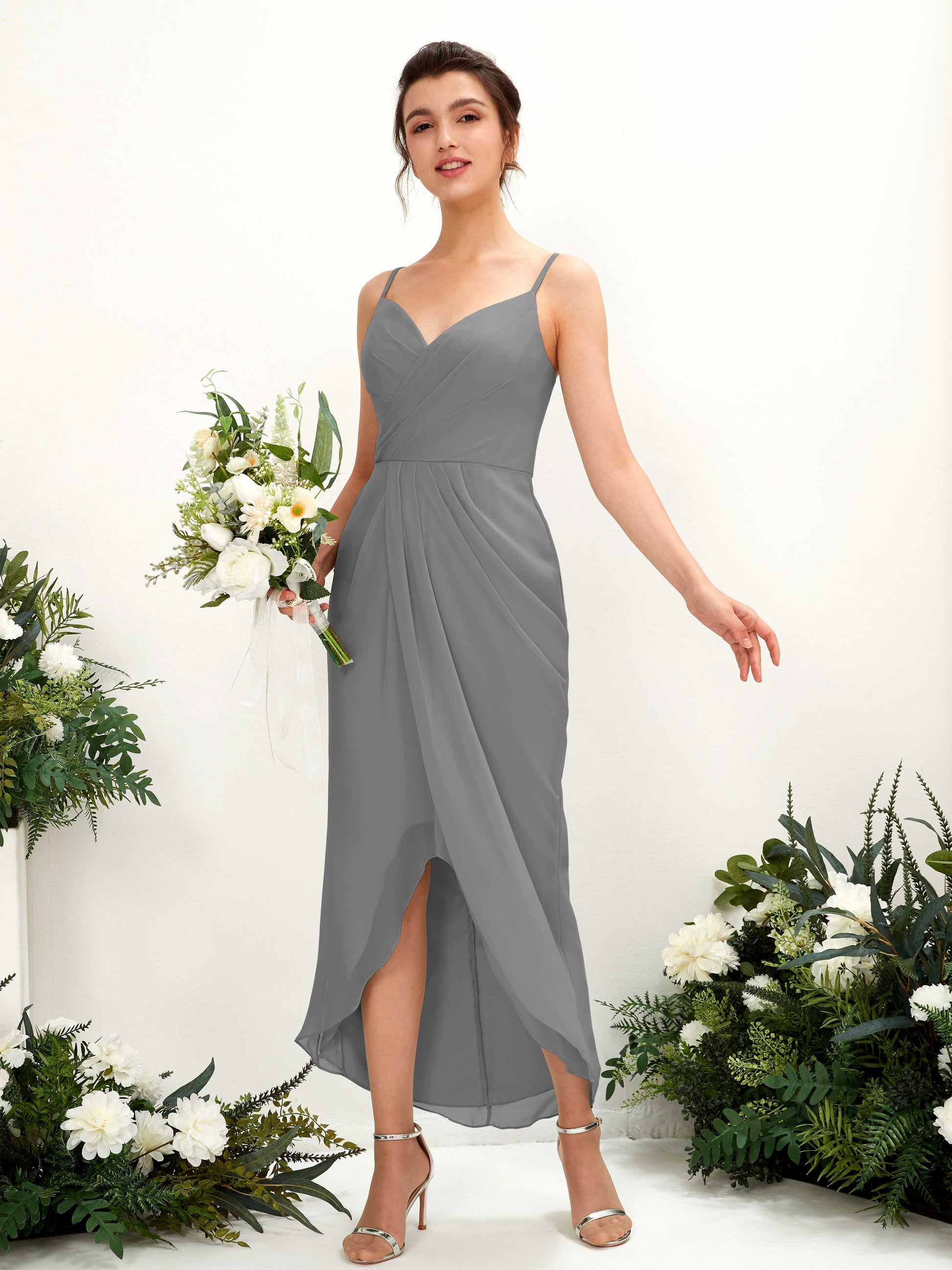 Liliane Steel Gray Sleeveless Midi Dress