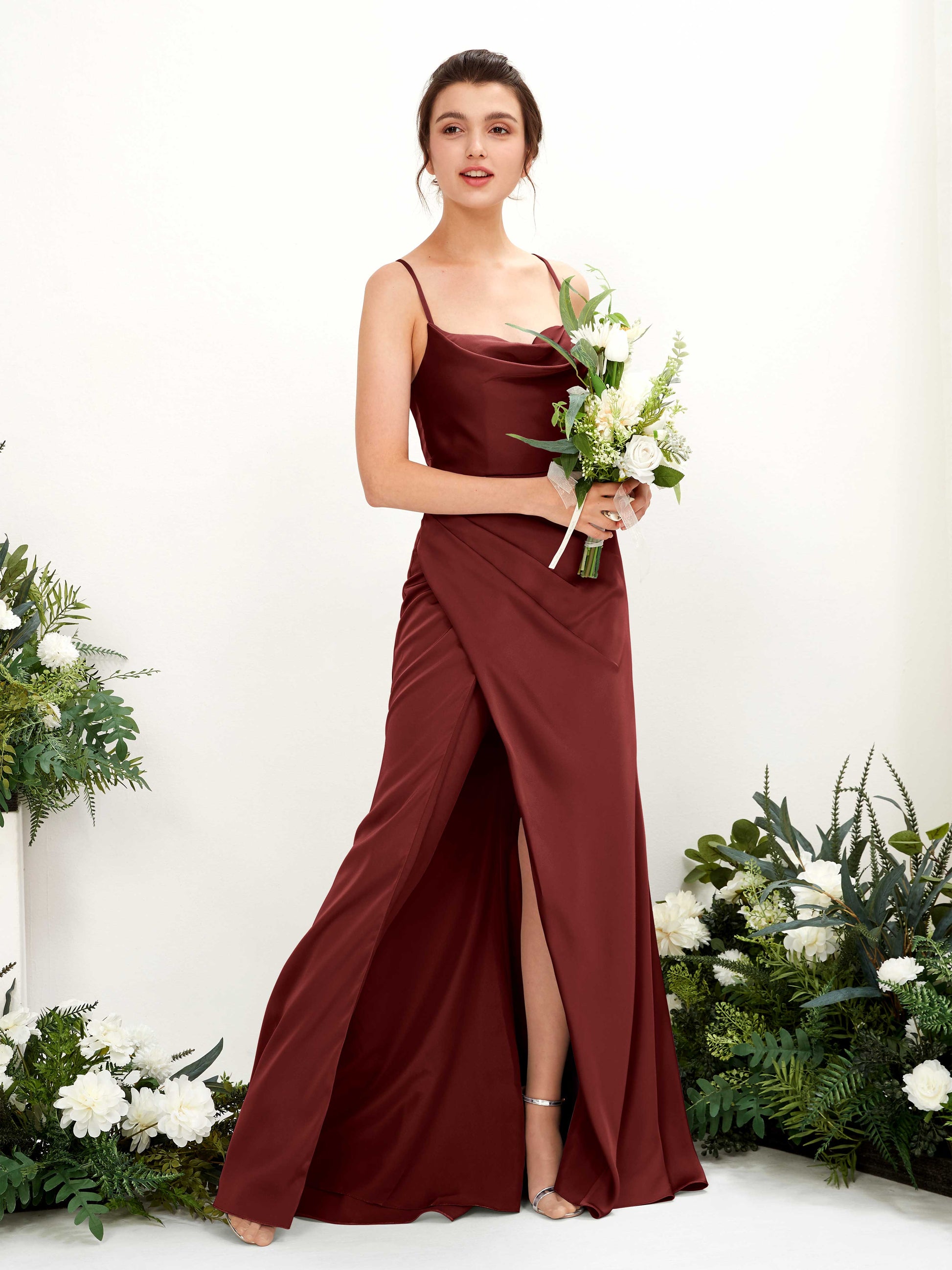 Mavis Burgundy Satin Sleeveless Maxi Dress