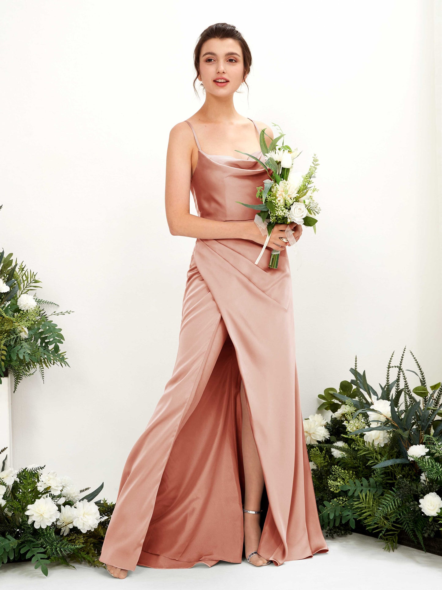 Mavis Cantaloupe Satin Sleeveless Maxi Dress