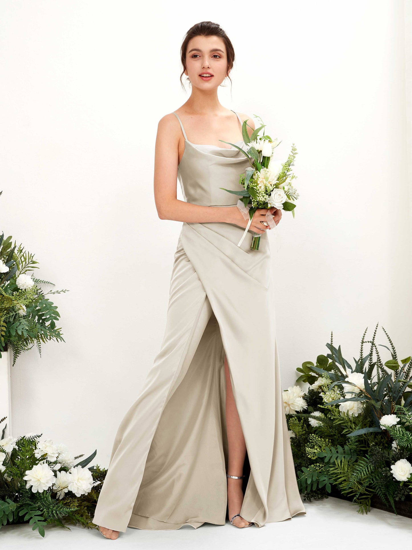 Mavis Champagne Satin Sleeveless Maxi Dress