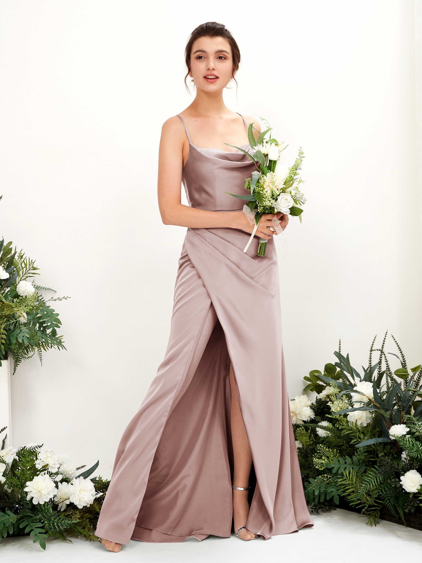 Mavis Dusty Rose Satin Sleeveless Maxi Dress