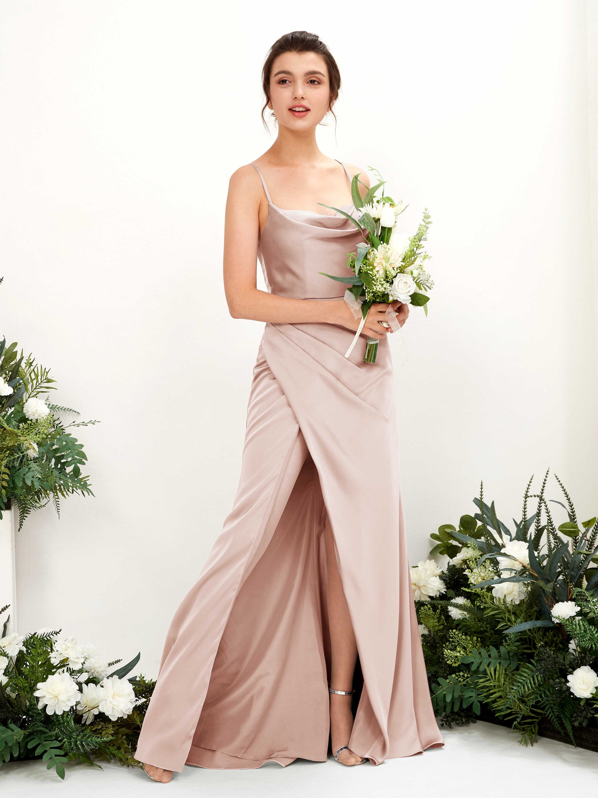 Mavis Pearl Pink Satin Sleeveless Maxi Dress