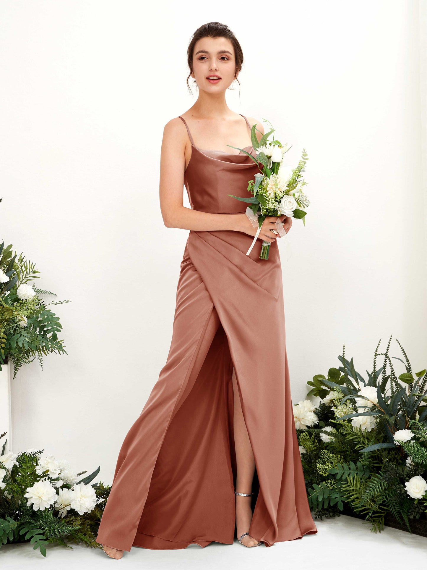 Mavis Raw Sienna Satin Sleeveless Maxi Dress