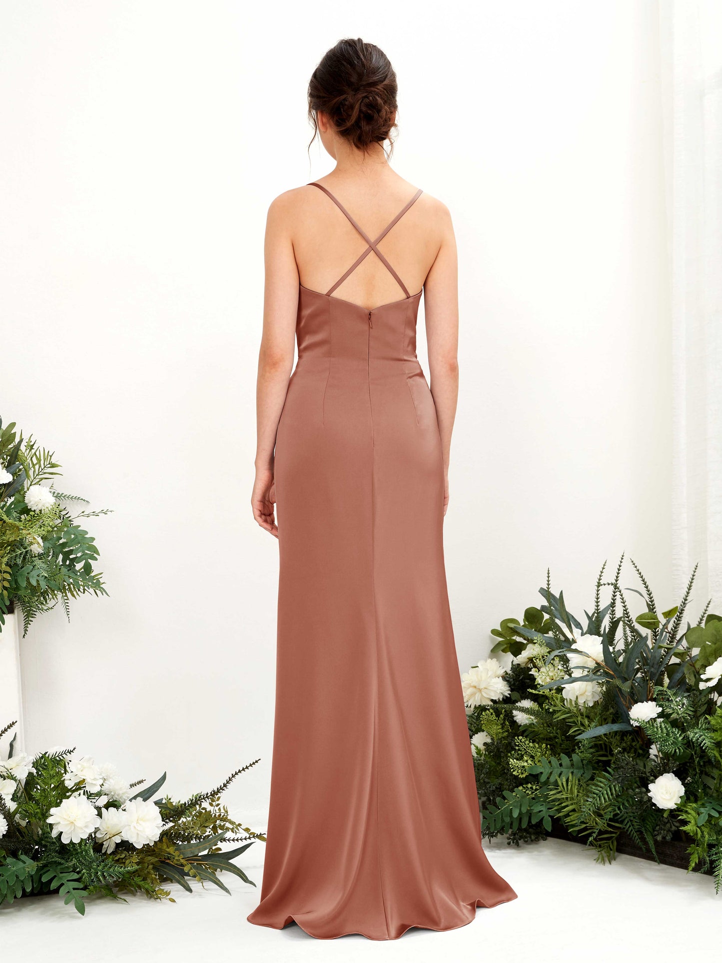 Mavis Raw Sienna Satin Sleeveless Maxi Dress