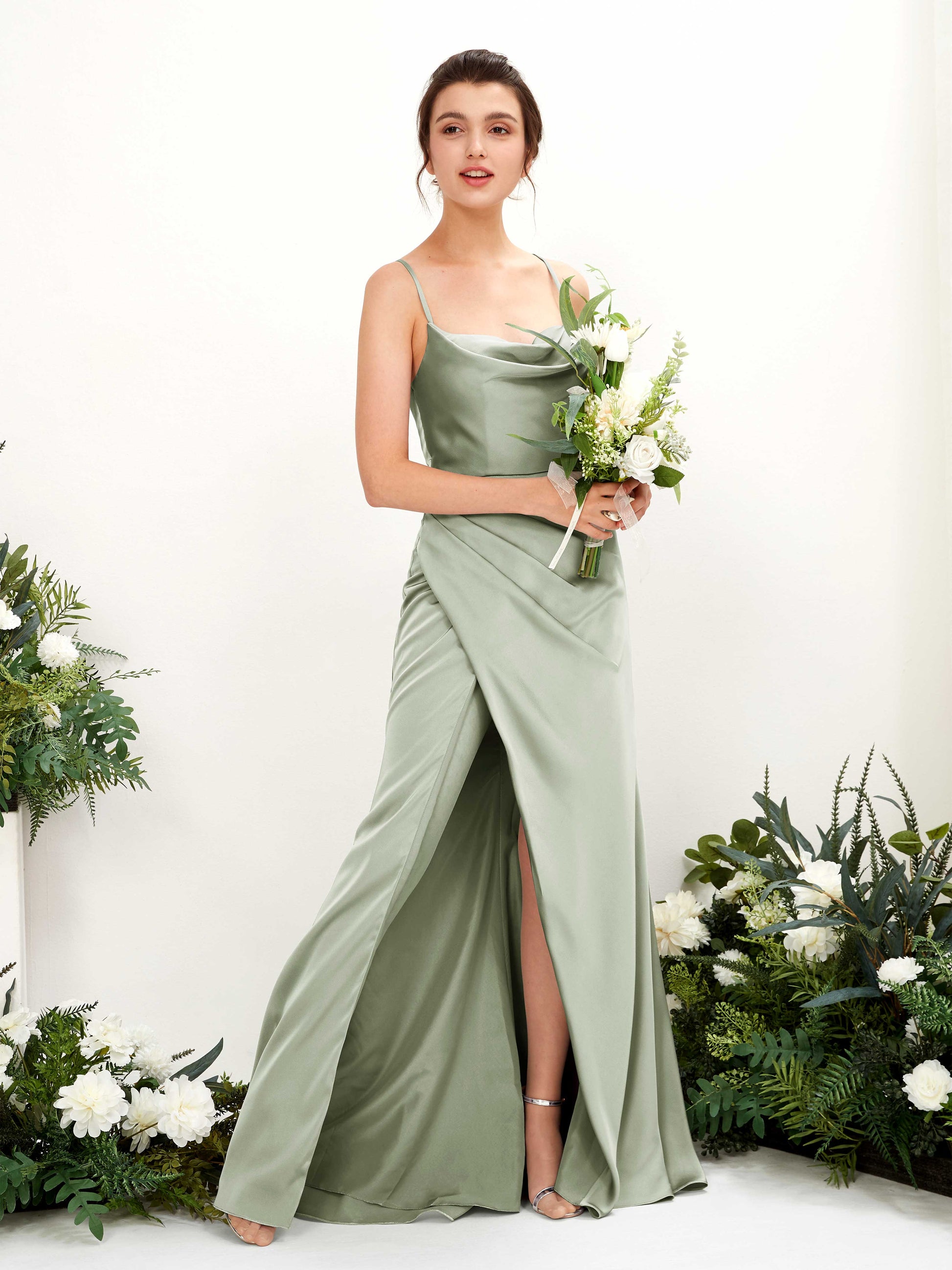 Mavis Sage Green Satin Sleeveless Maxi Dress