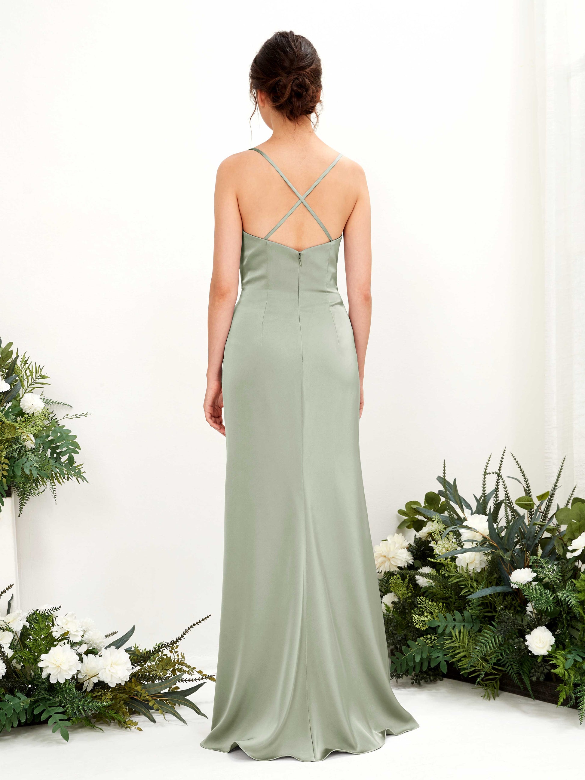 Mavis Sage Green Satin Sleeveless Maxi Dress