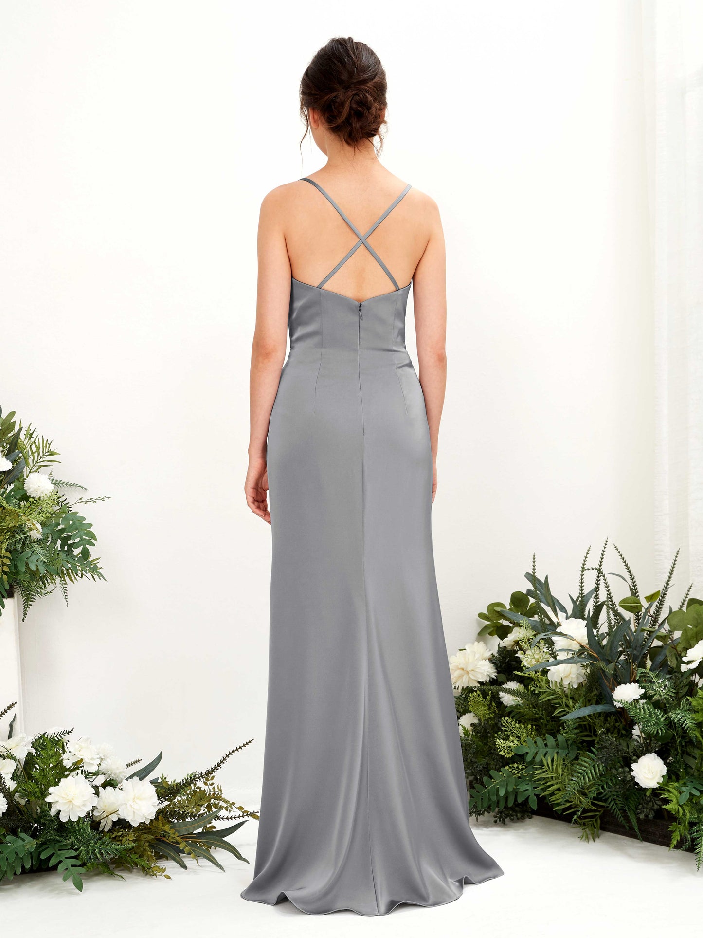 Mavis Steel Gray Satin Sleeveless Maxi Dress