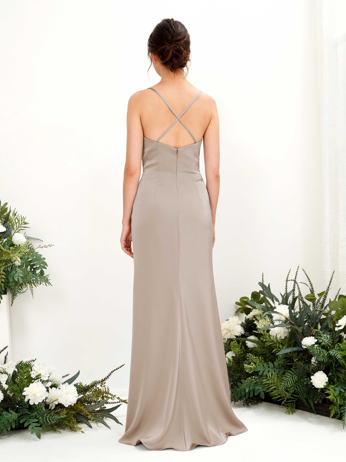 Mavis Taupe Satin Sleeveless Maxi Dress