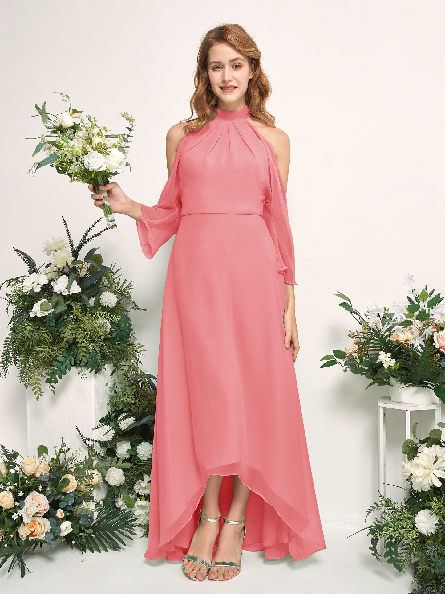 Maxine Coral Pink Halter Maxi Dress