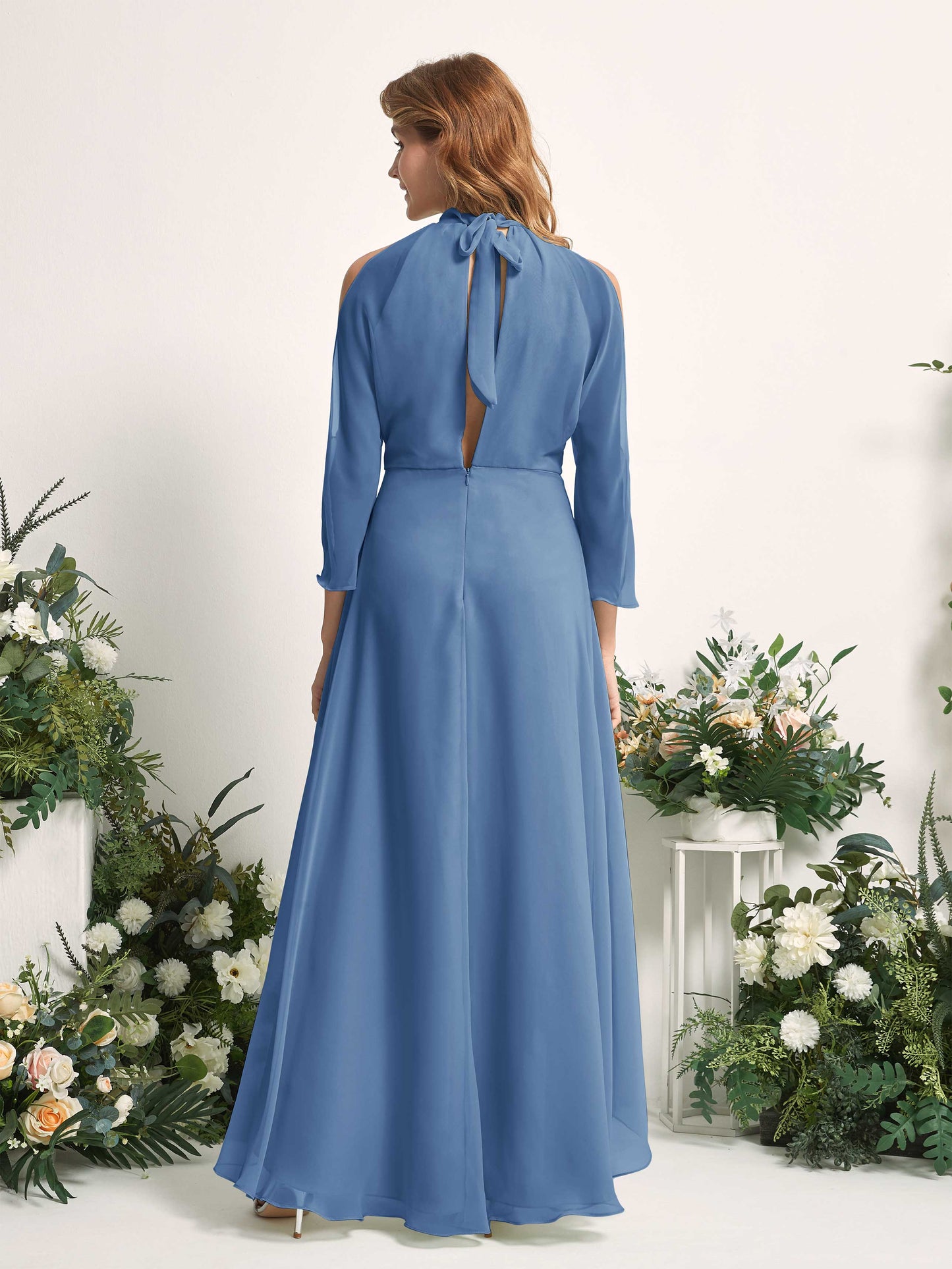 Maxine Dusty Blue Halter Maxi Dress