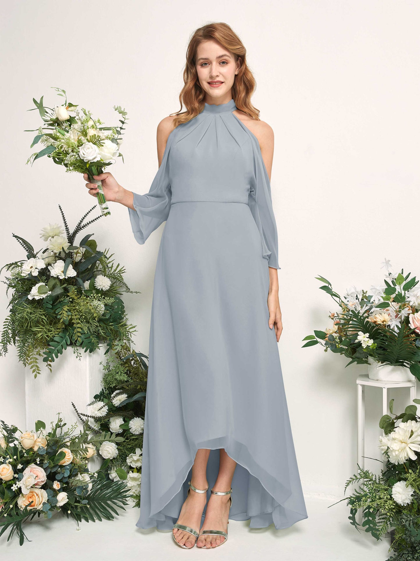 Maxine Dusty Blue-Upgrade Halter Maxi Dress