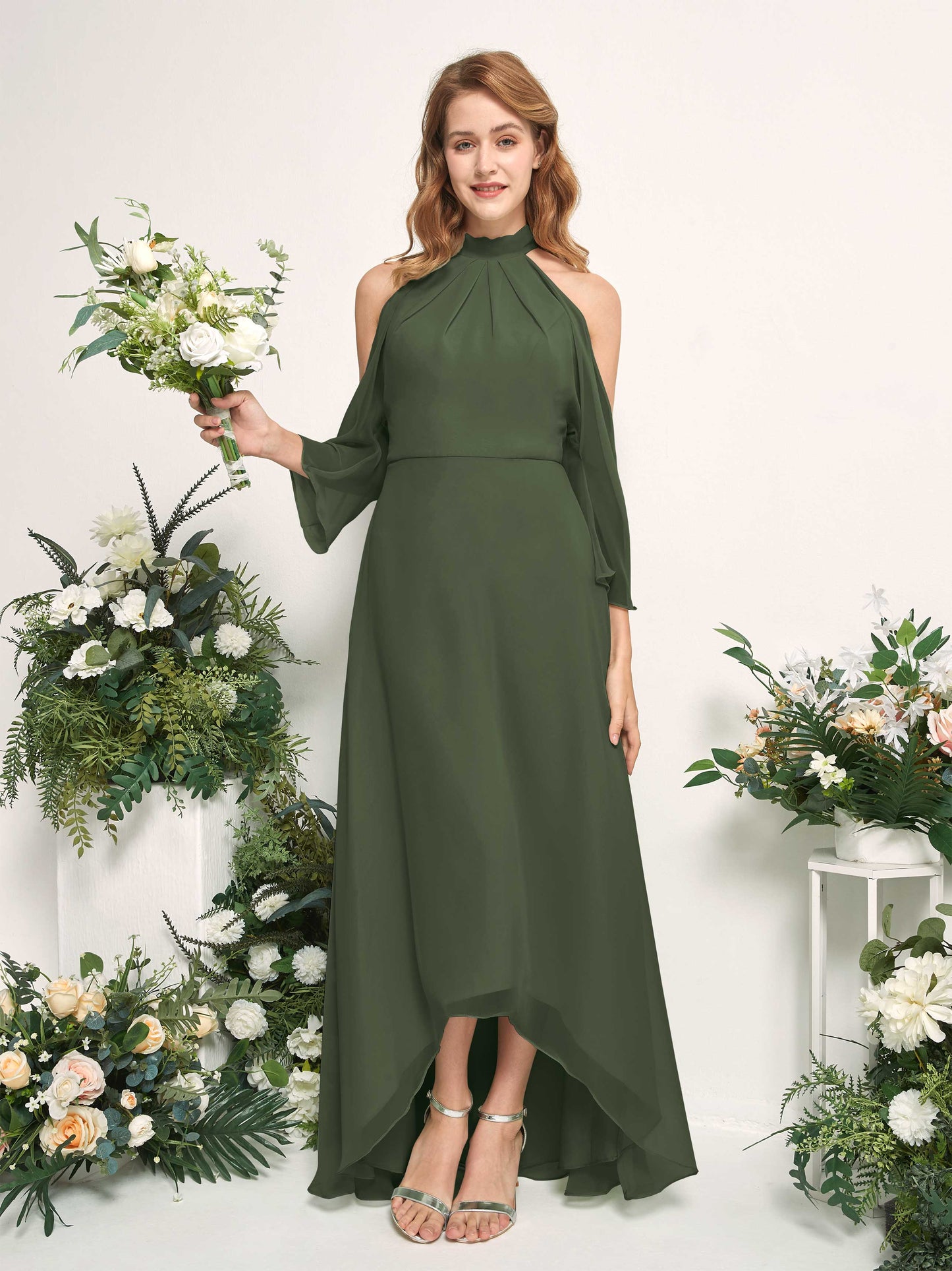 Maxine Martini Olive Halter Maxi Dress