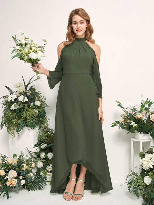 Maxine Martini Olive Halter Maxi Dress