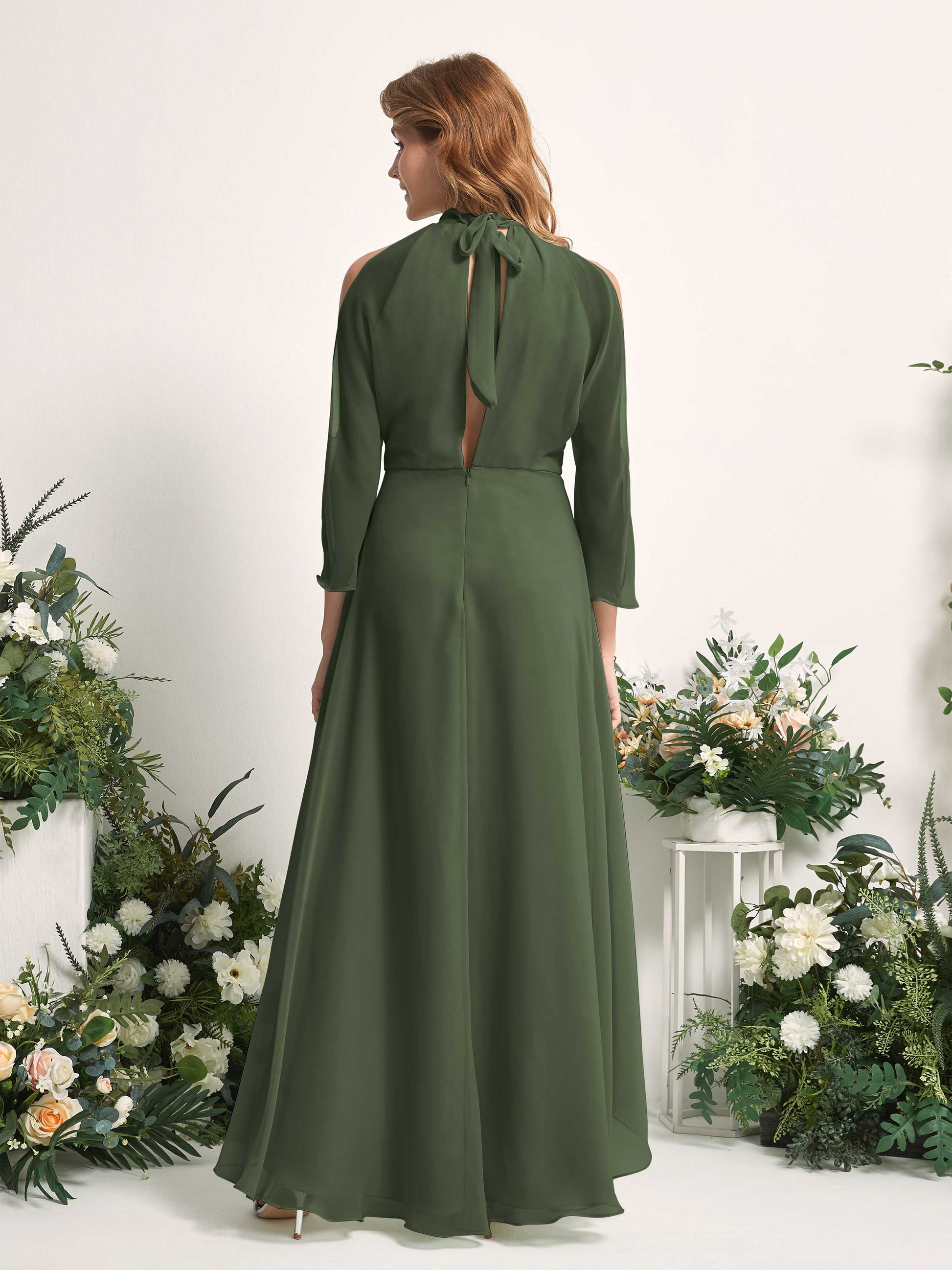 Maxine Martini Olive Halter Maxi Dress