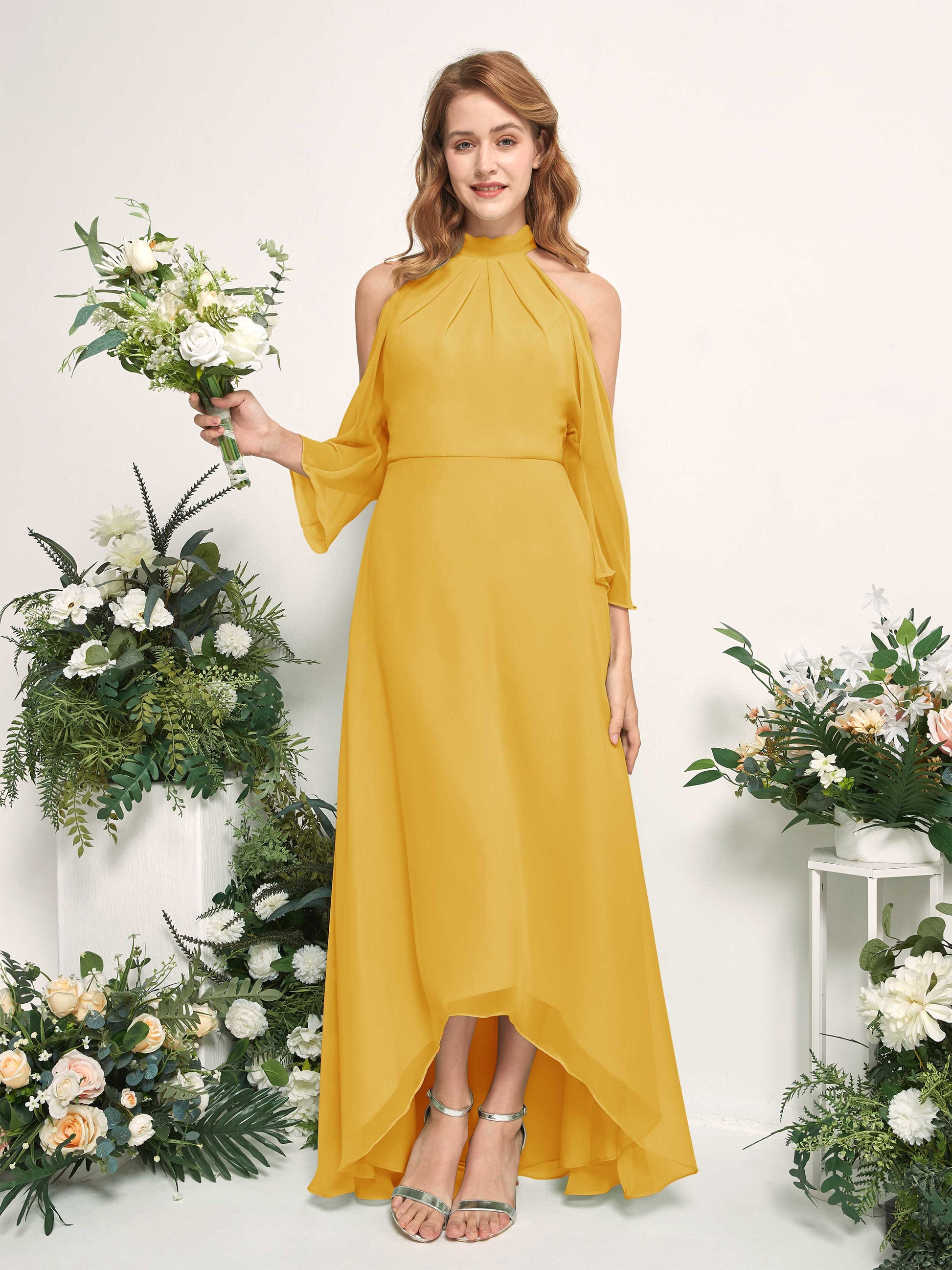 Maxine Mustard Yellow Halter Maxi Dress