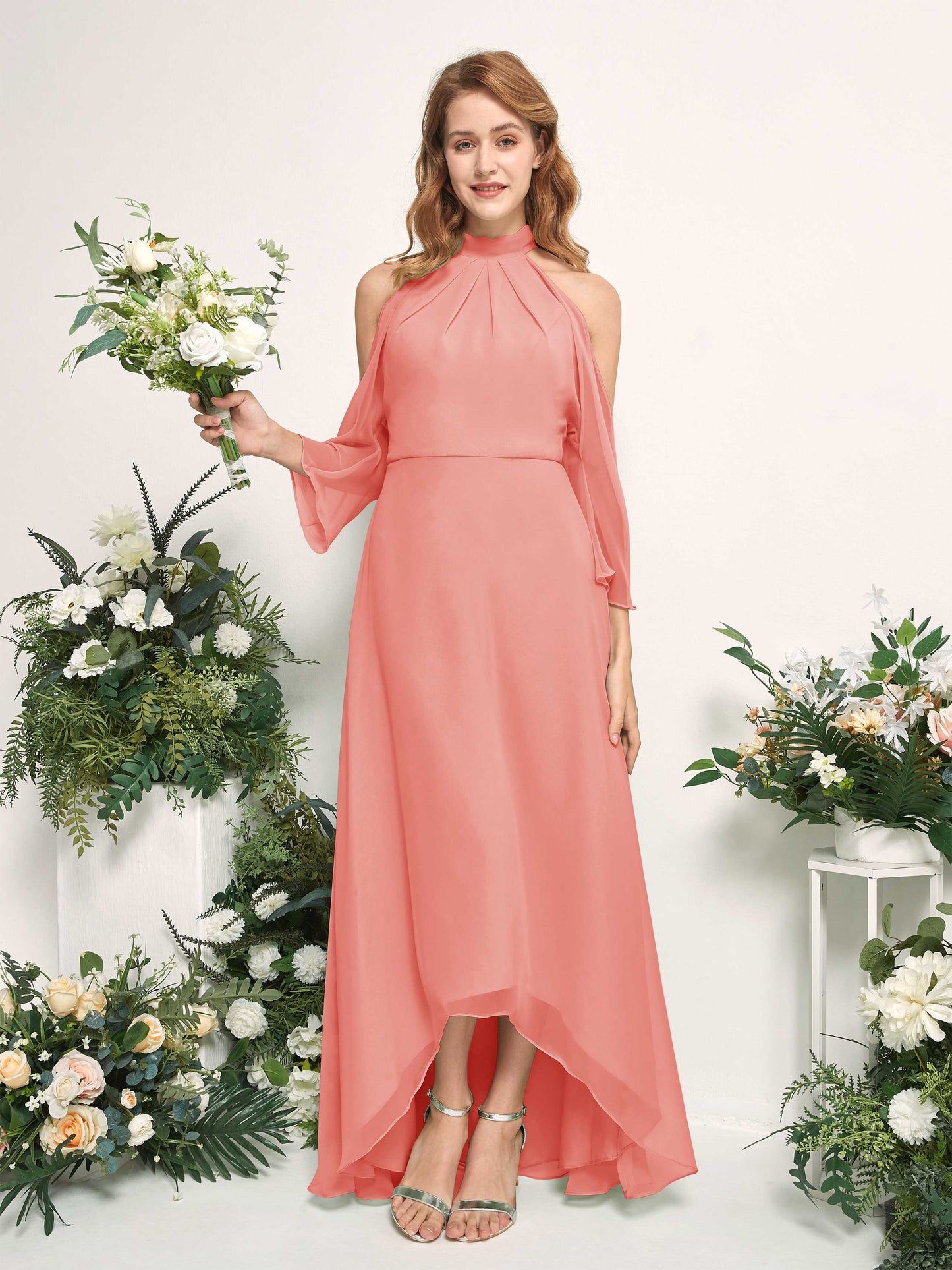 Maxine Peach Pink Halter Maxi Dress