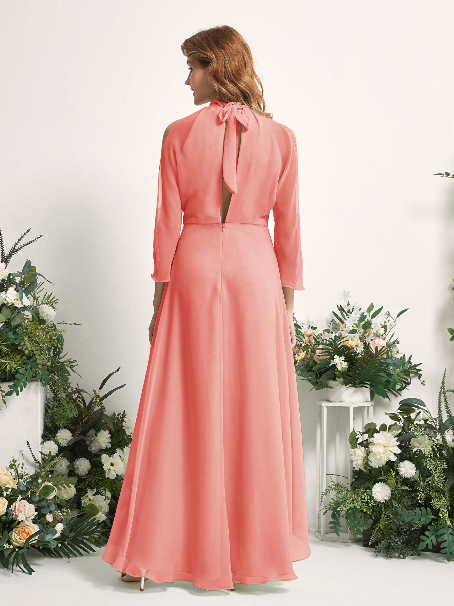 Maxine Peach Pink Halter Maxi Dress