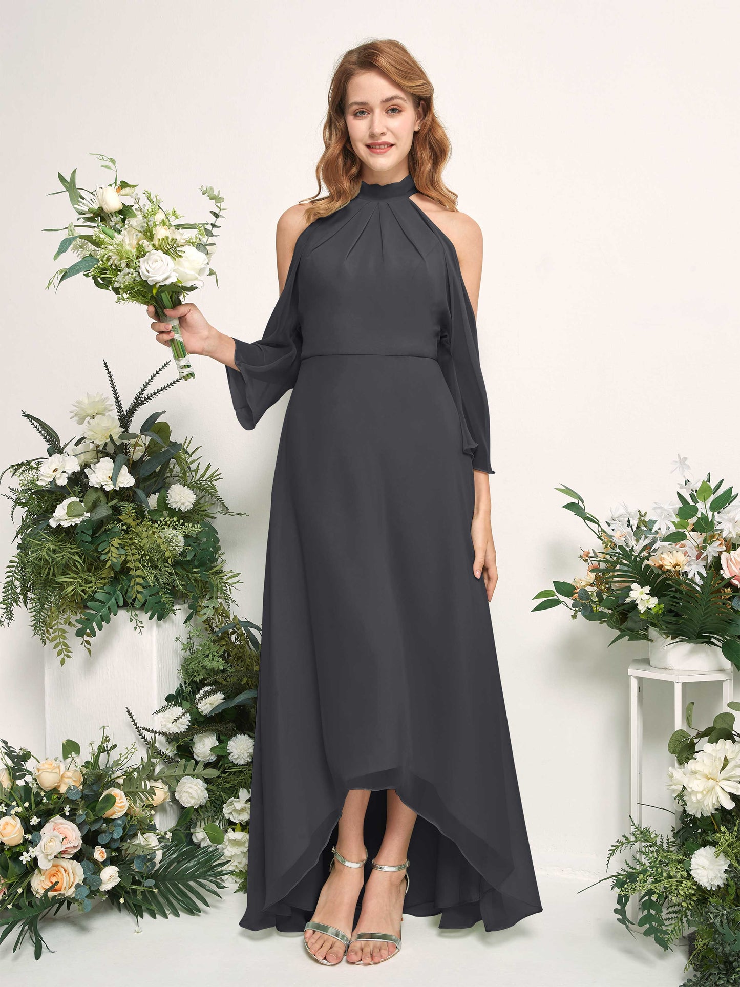 Maxine Pewter Halter Maxi Dress