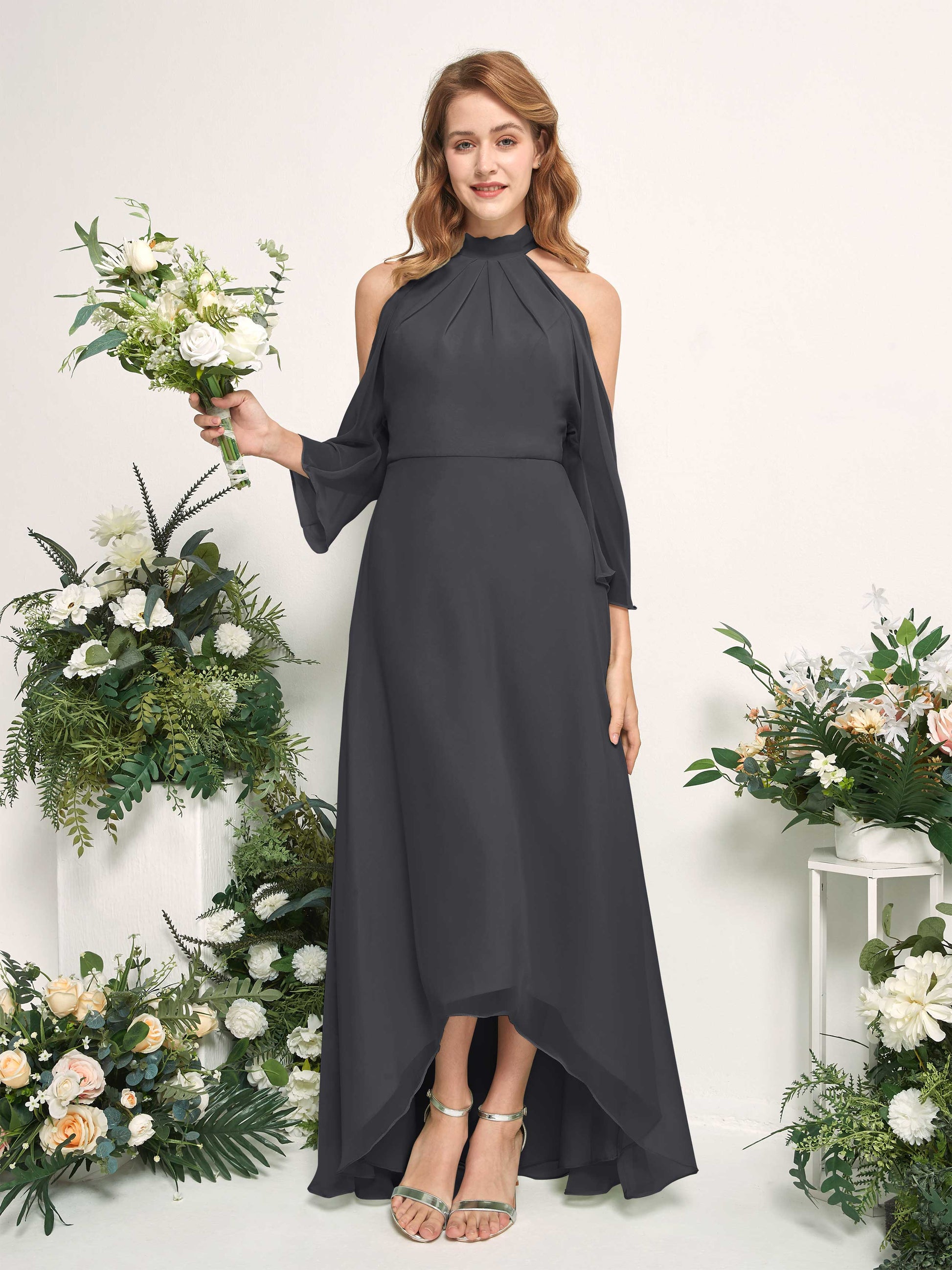 Maxine Pewter Halter Maxi Dress