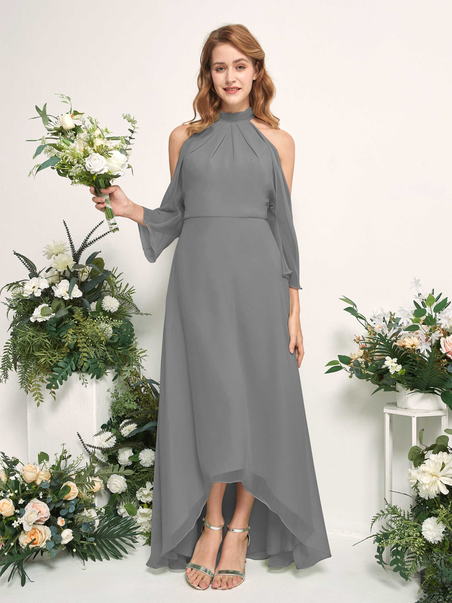 Maxine Steel Gray Halter Maxi Dress