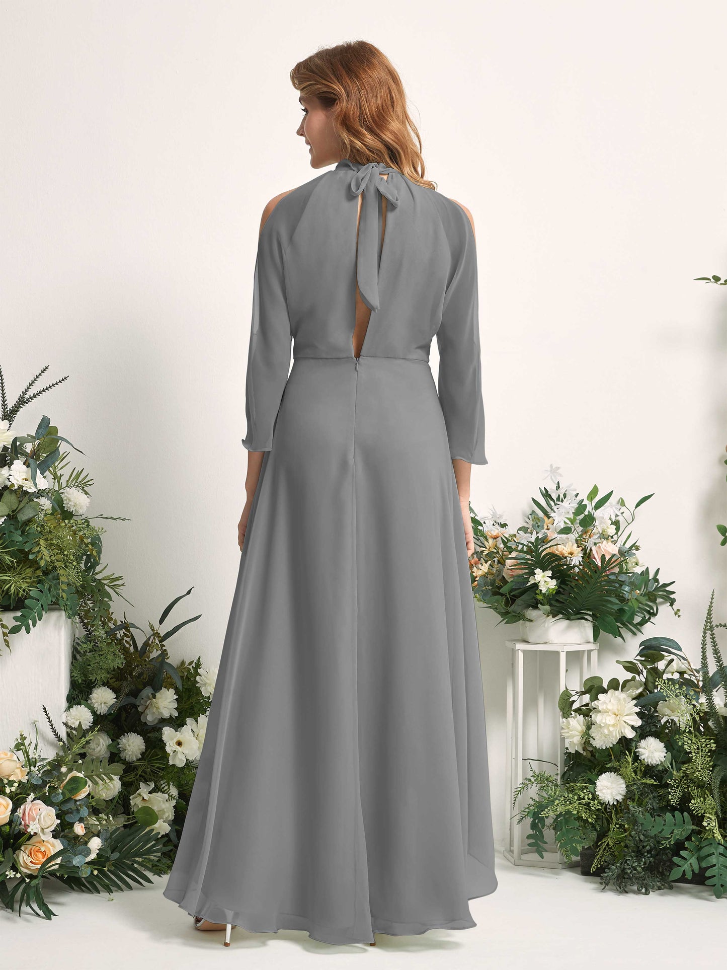 Maxine Steel Gray Halter Maxi Dress