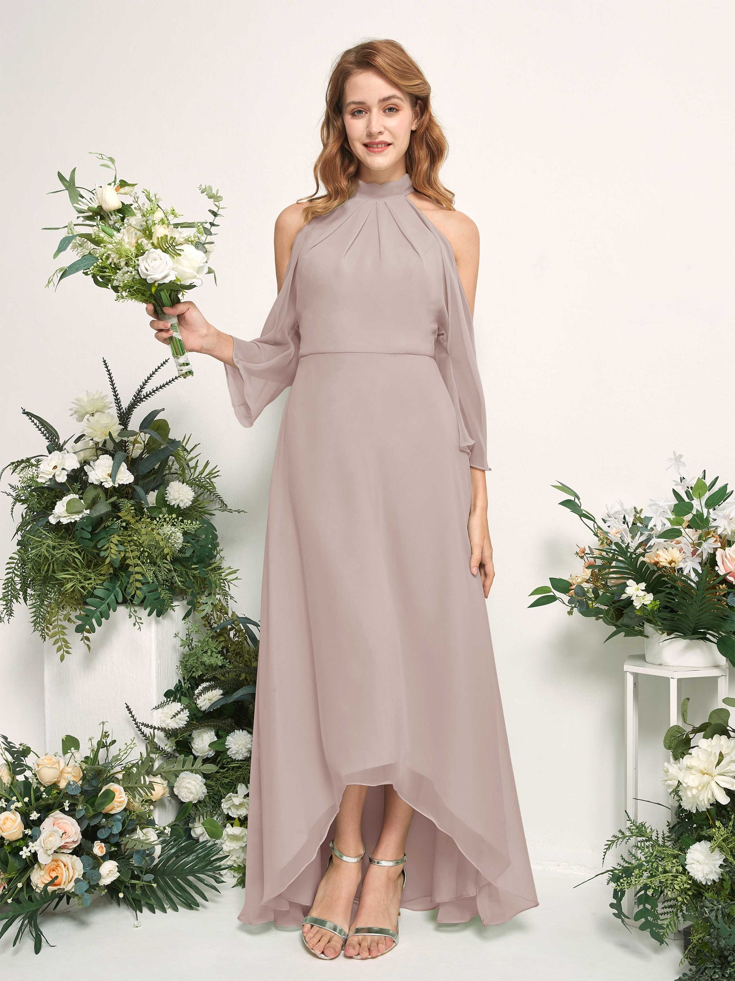 Maxine Taupe Halter Maxi Dress