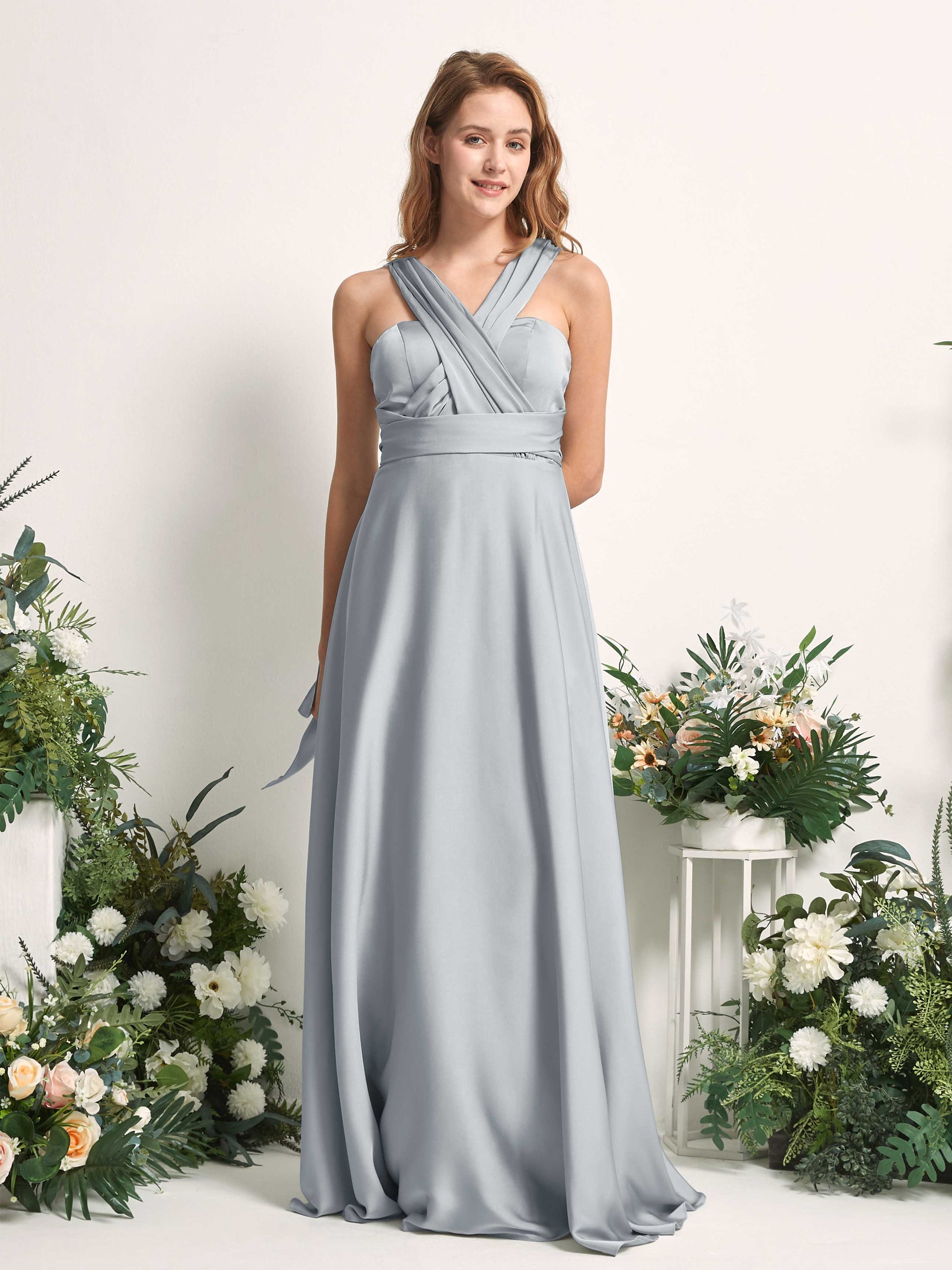 Mirabelle Baby Blue Satin Maxi Dress