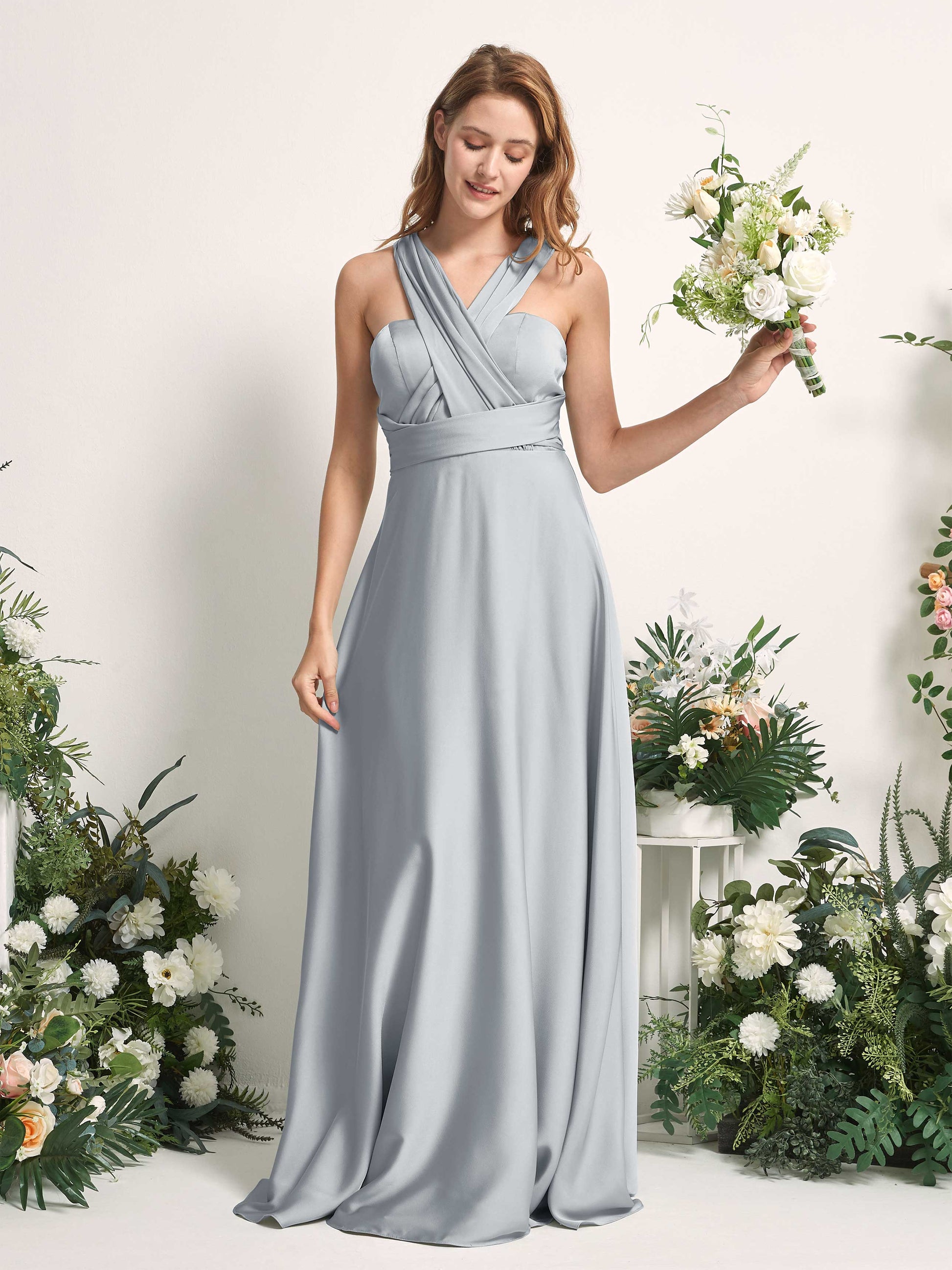 Mirabelle Baby Blue Satin Maxi Dress