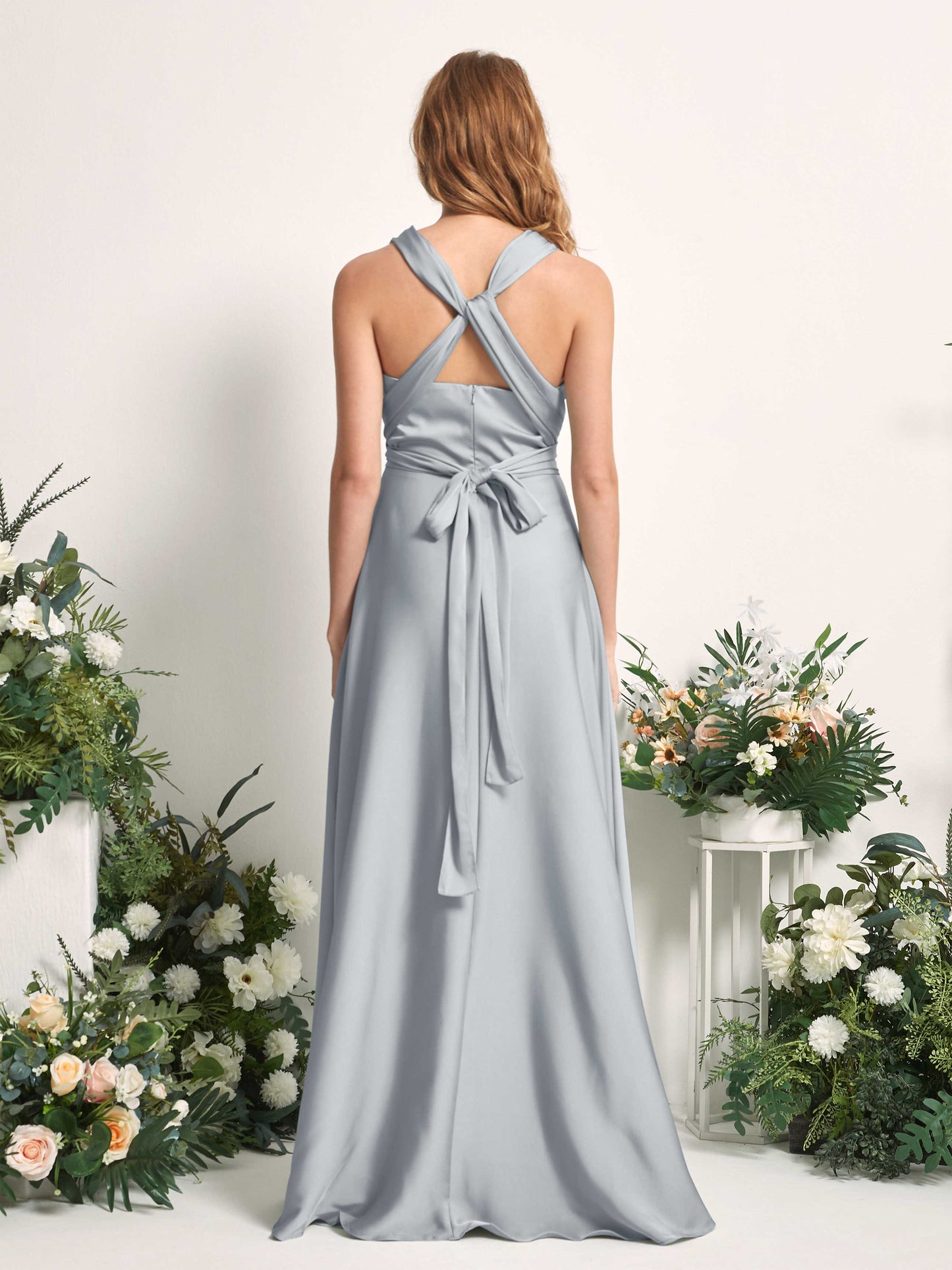 Mirabelle Baby Blue Satin Maxi Dress