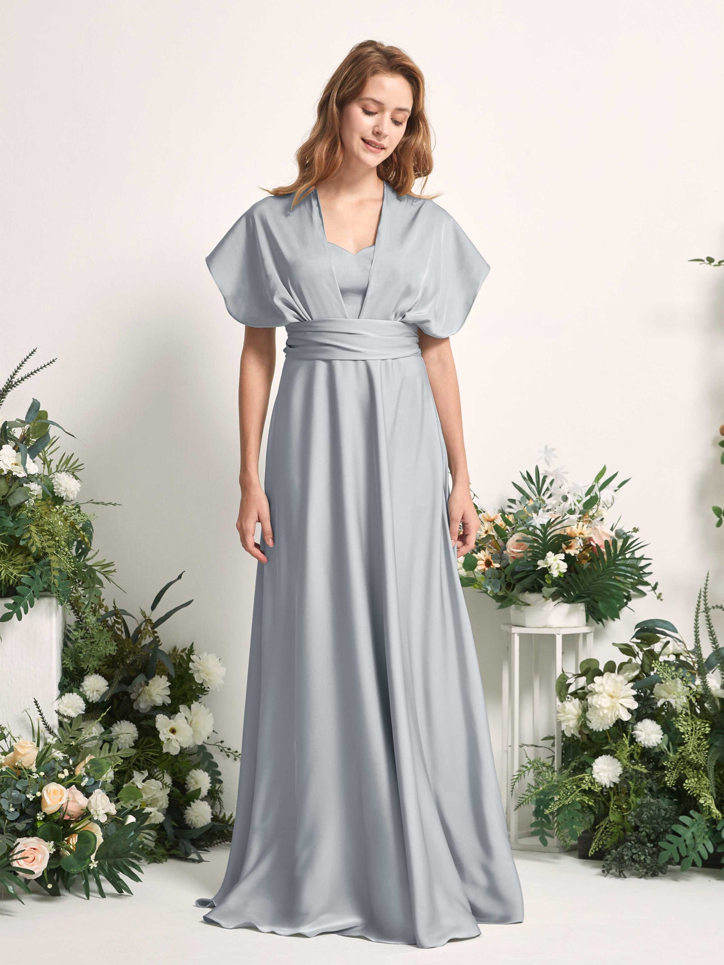 Mirabelle Baby Blue Satin Maxi Dress