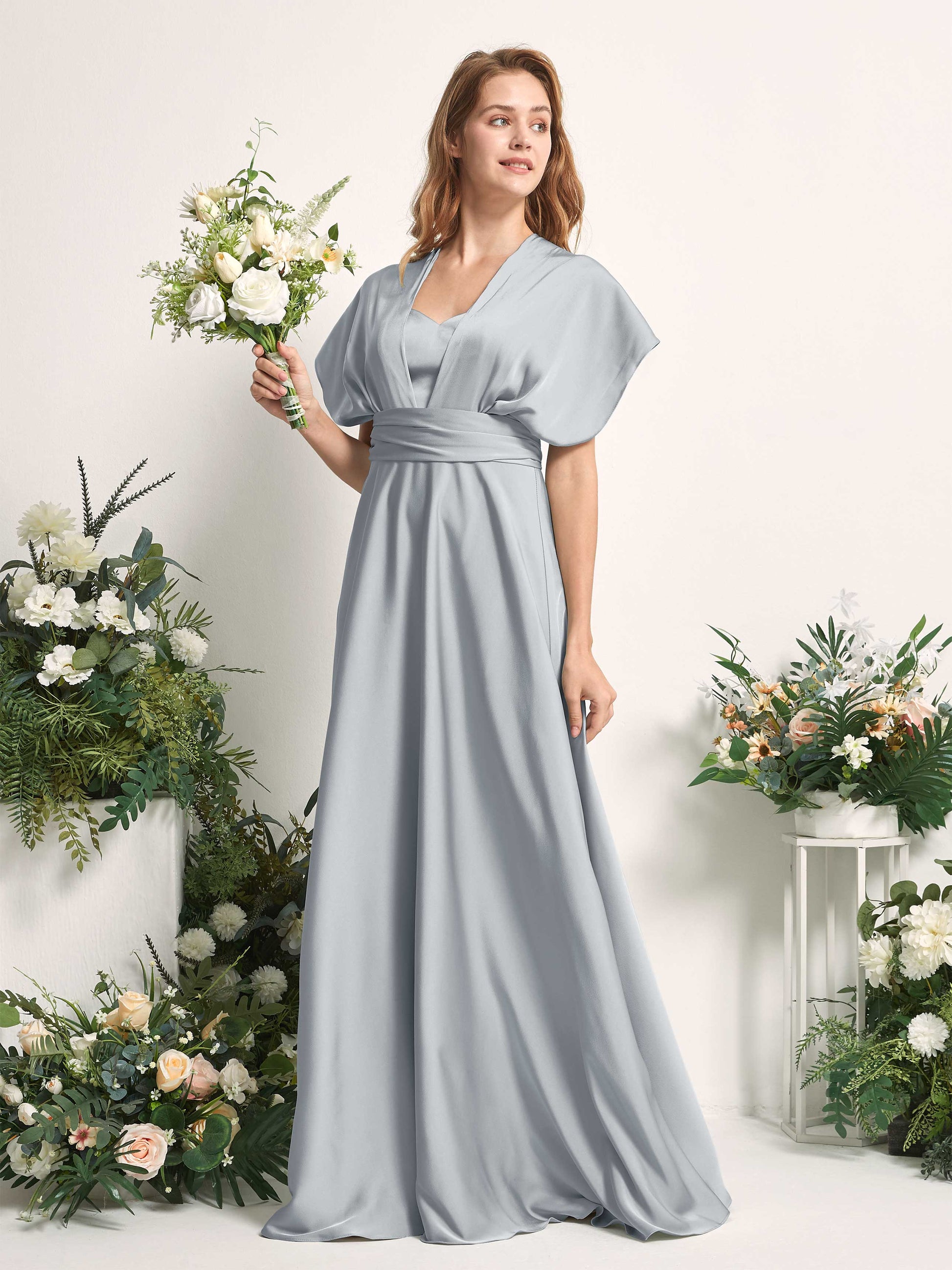 Mirabelle Baby Blue Satin Maxi Dress