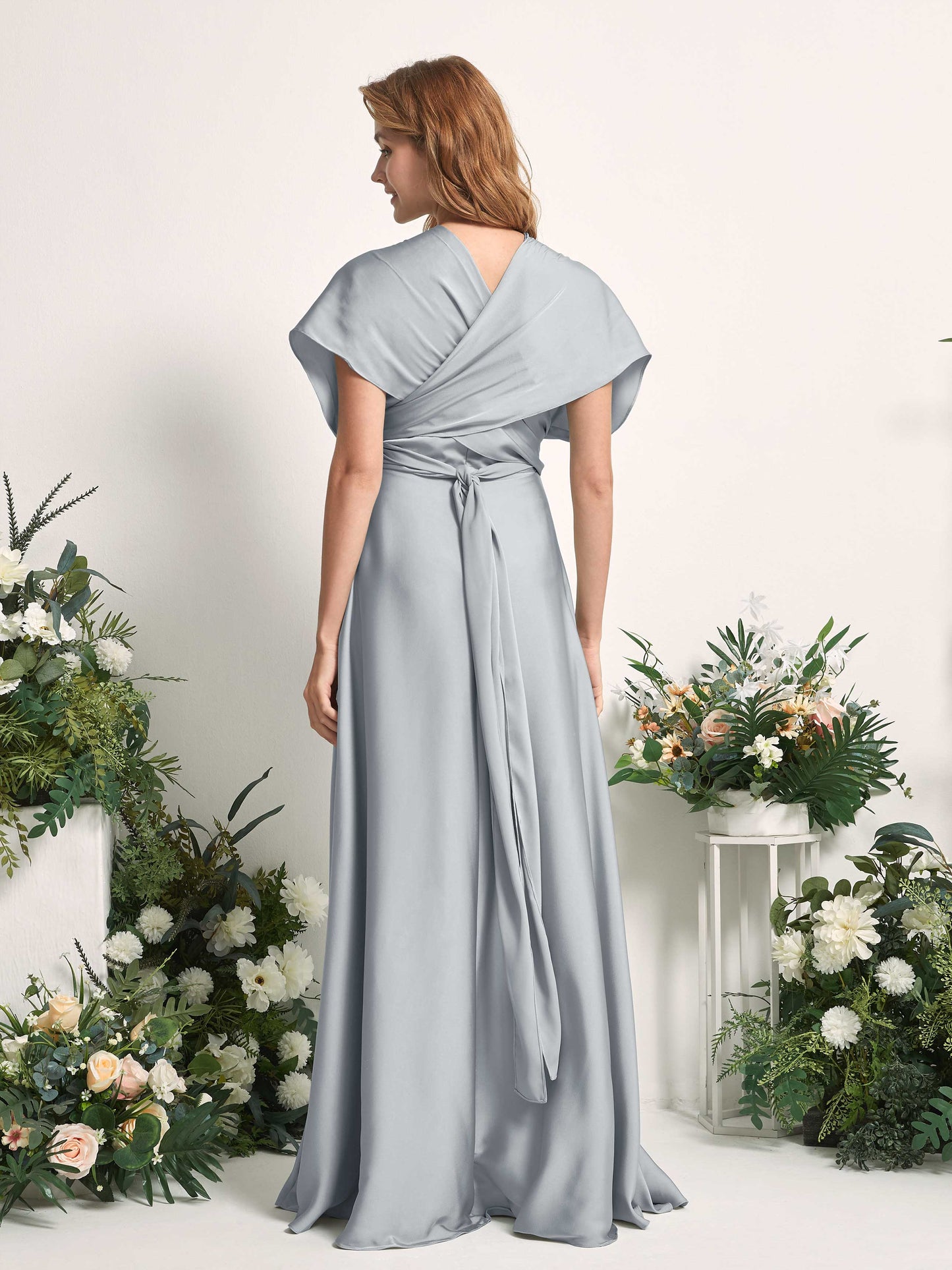 Mirabelle Baby Blue Satin Maxi Dress