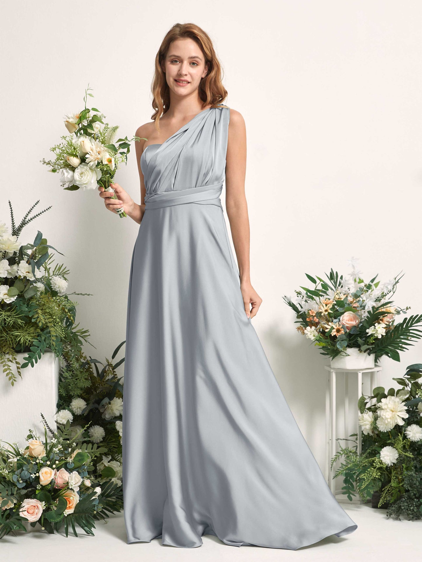 Mirabelle Baby Blue Satin Maxi Dress