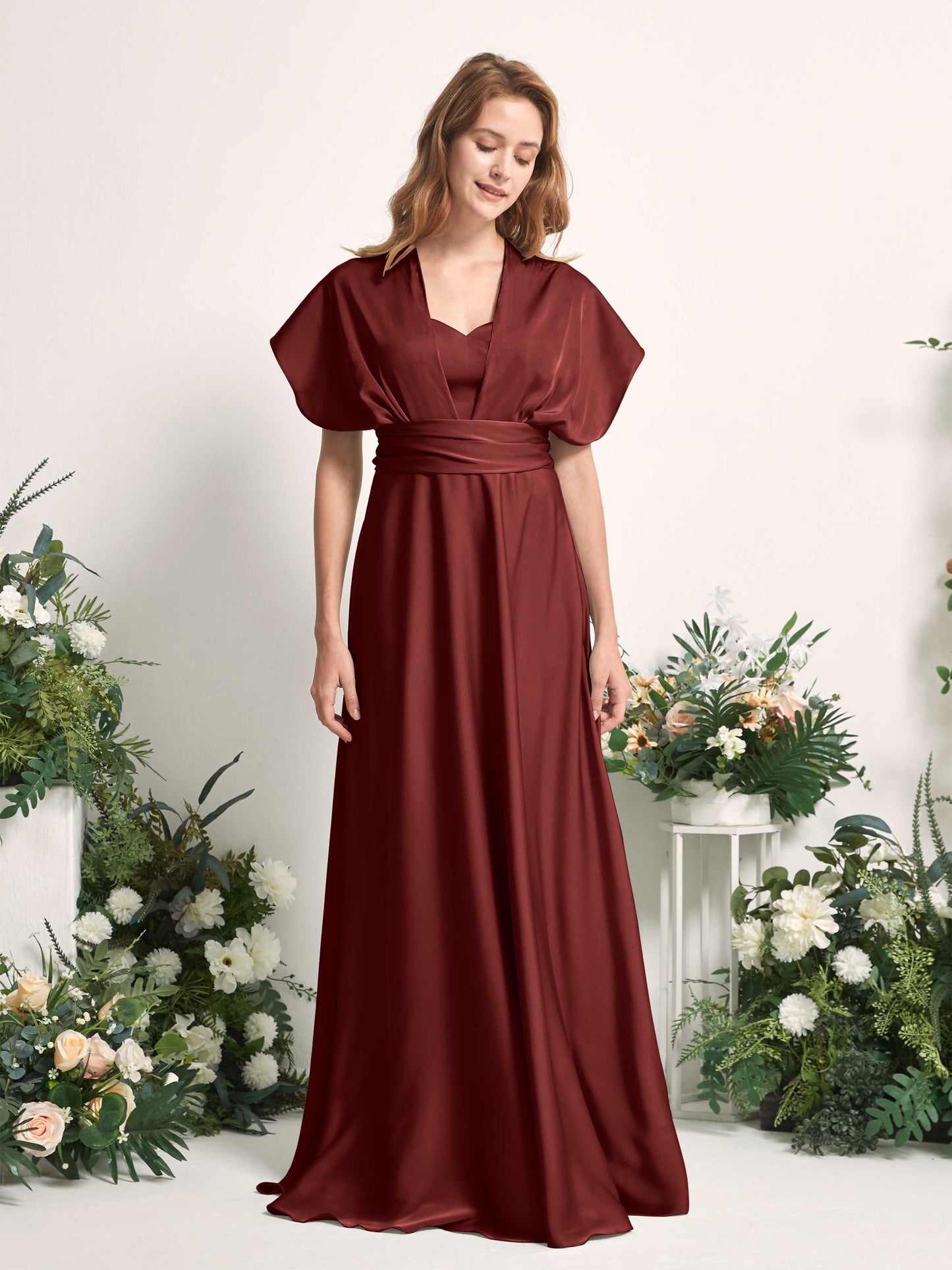 Mirabelle Burgundy Satin Maxi Dress