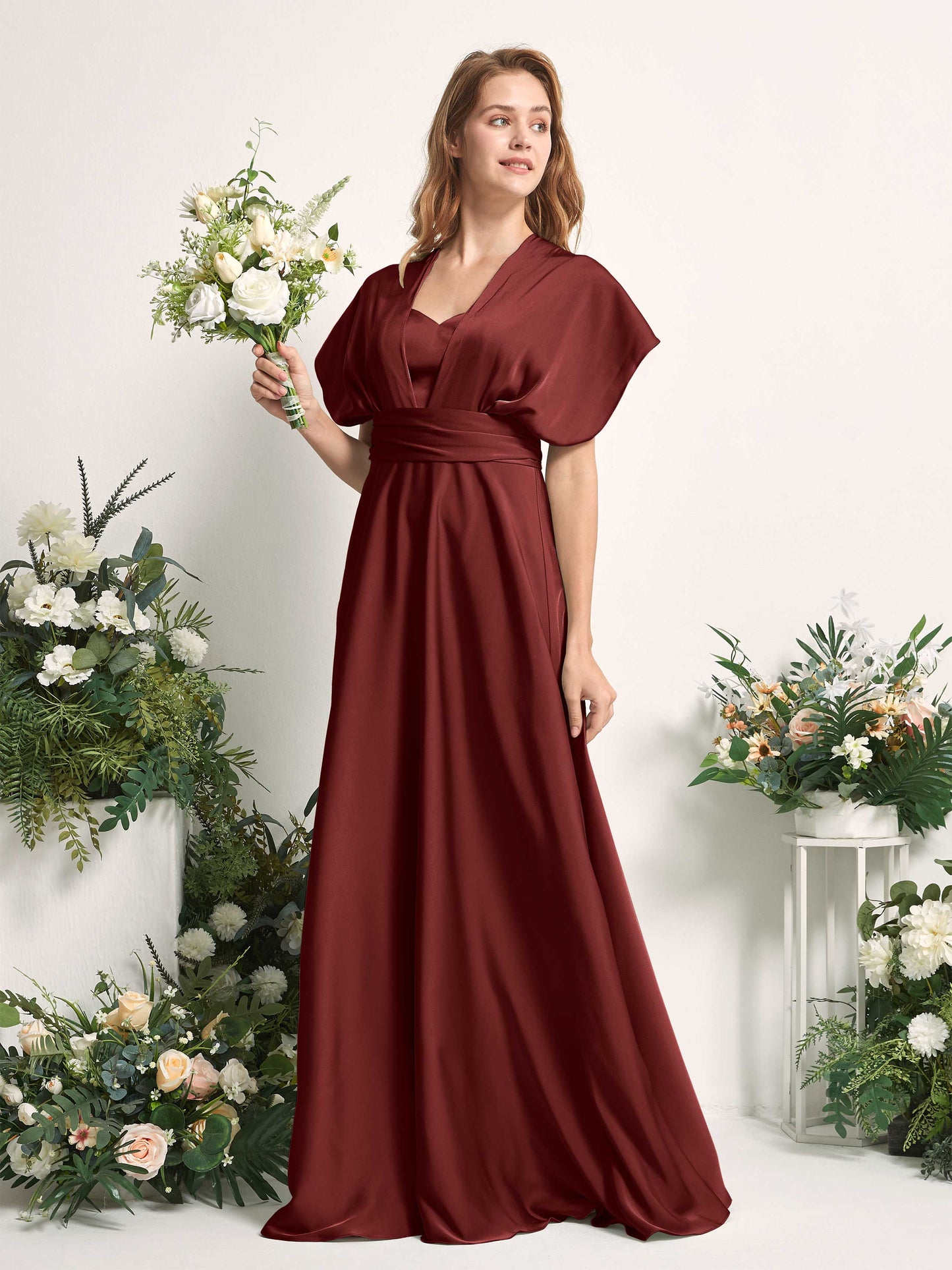 Mirabelle Burgundy Satin Maxi Dress