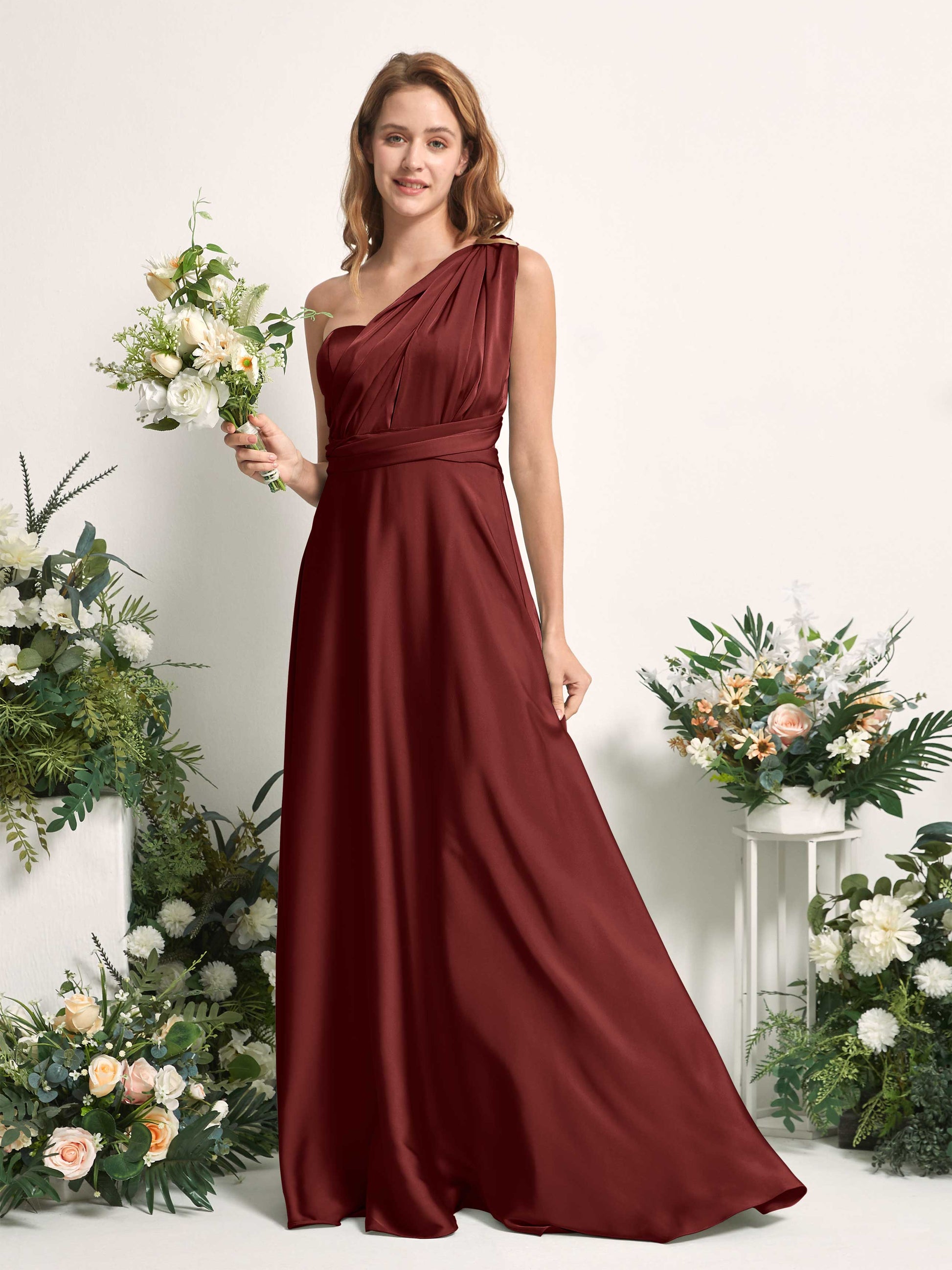 Mirabelle Burgundy Satin Maxi Dress