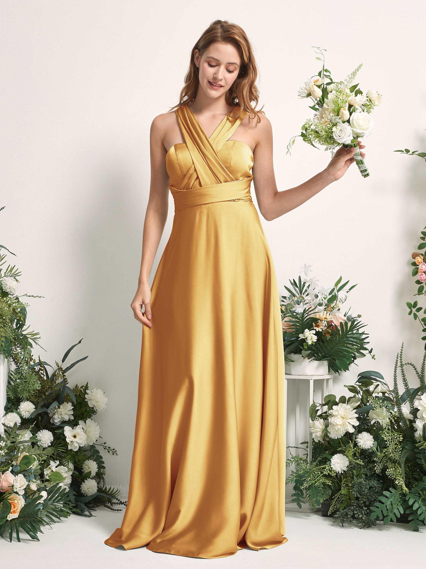 Mirabelle Canary Satin Maxi Dress