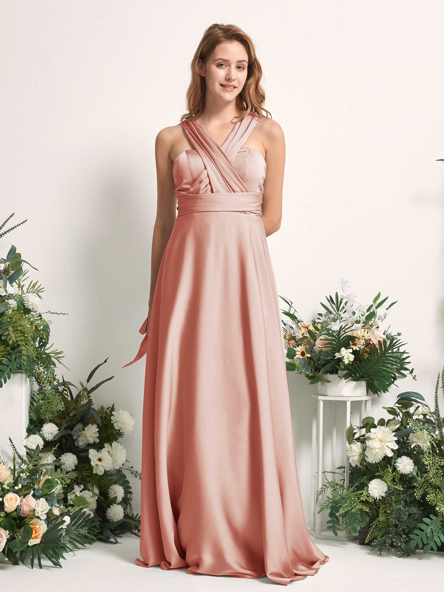 Mirabelle Cantaloupe Satin Maxi Dress