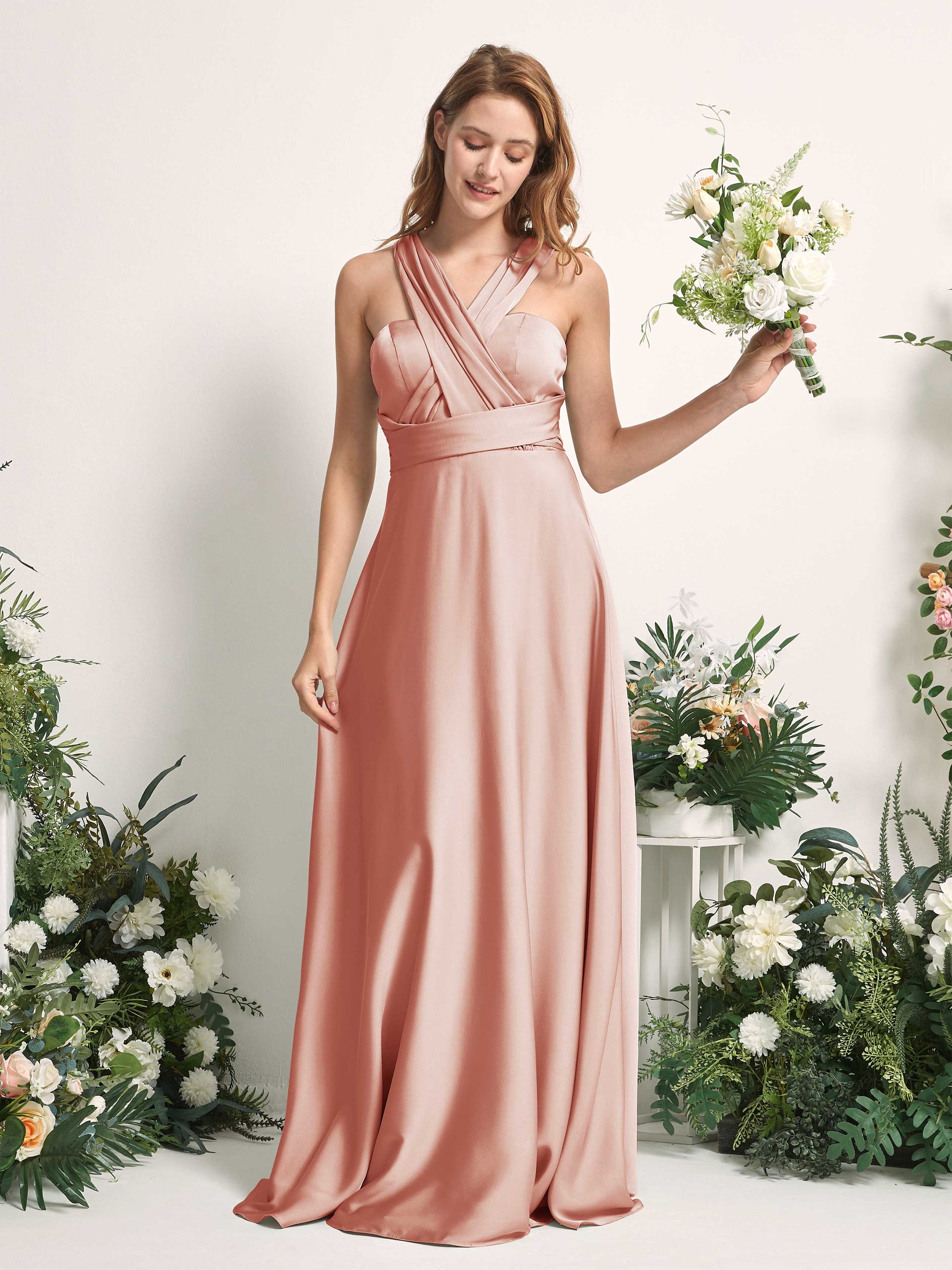 Mirabelle Cantaloupe Satin Maxi Dress