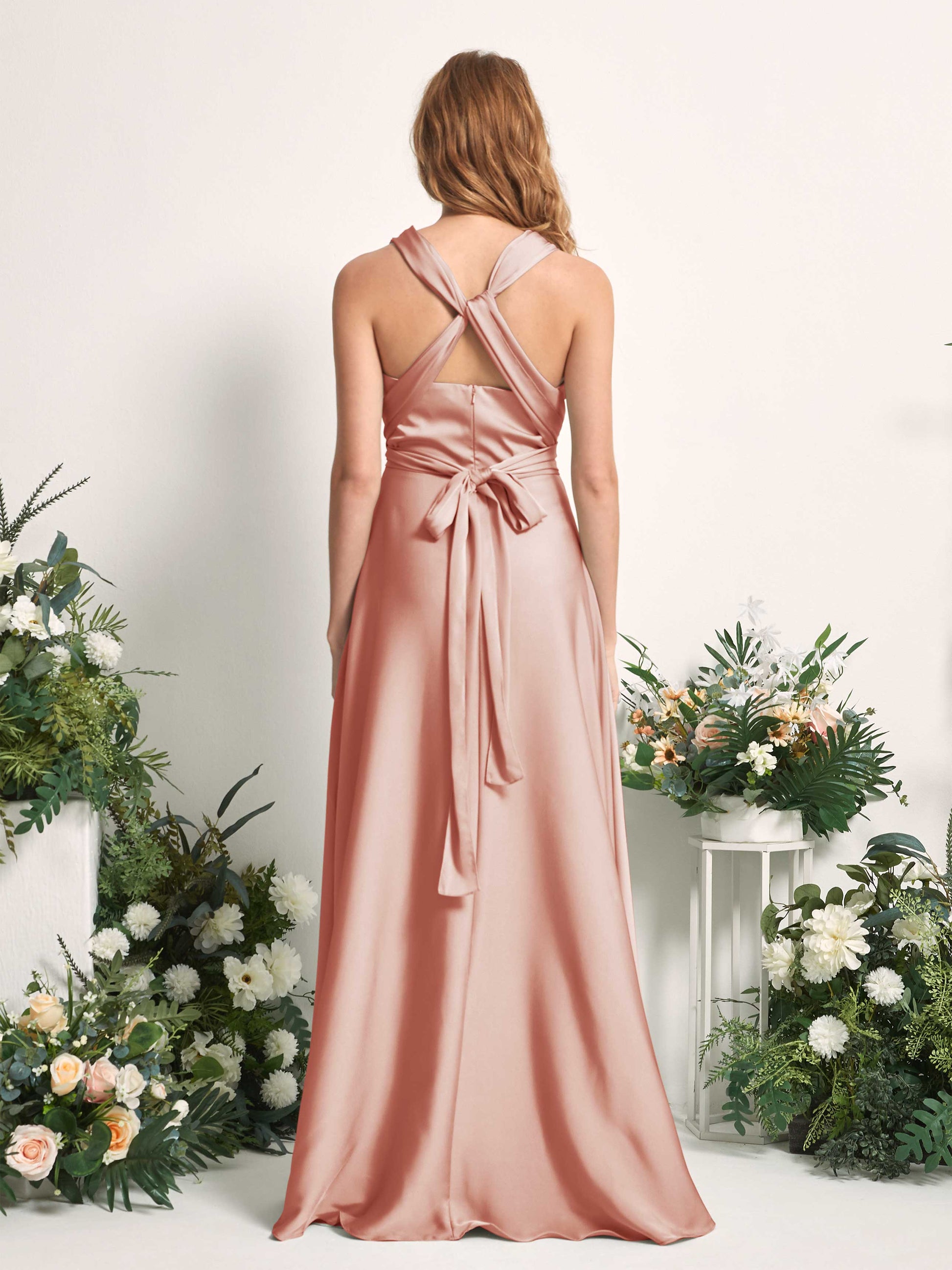 Mirabelle Cantaloupe Satin Maxi Dress