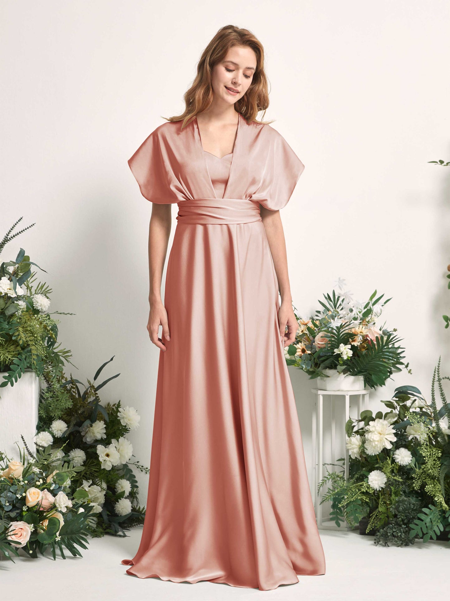 Mirabelle Cantaloupe Satin Maxi Dress