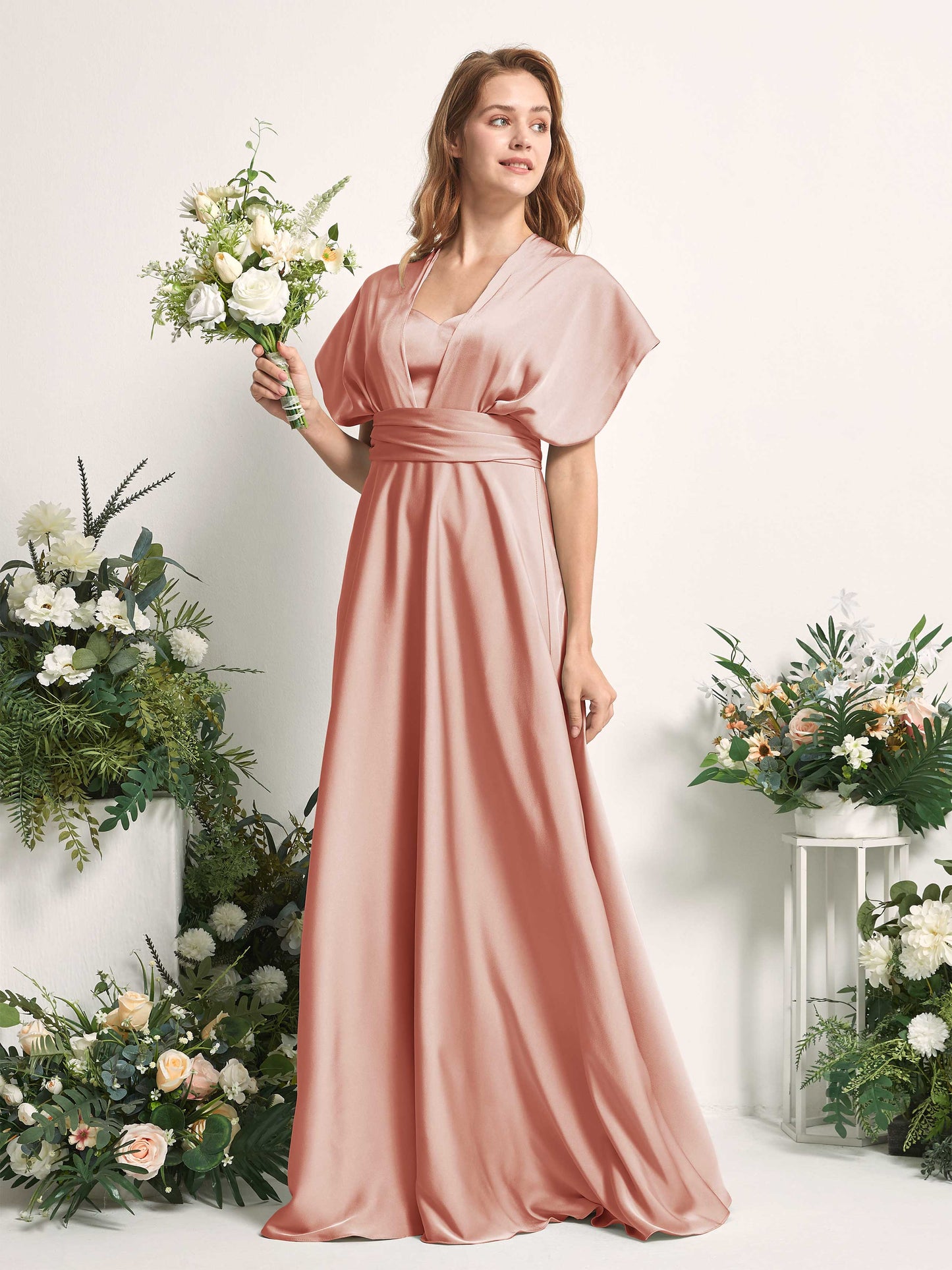 Mirabelle Cantaloupe Satin Maxi Dress