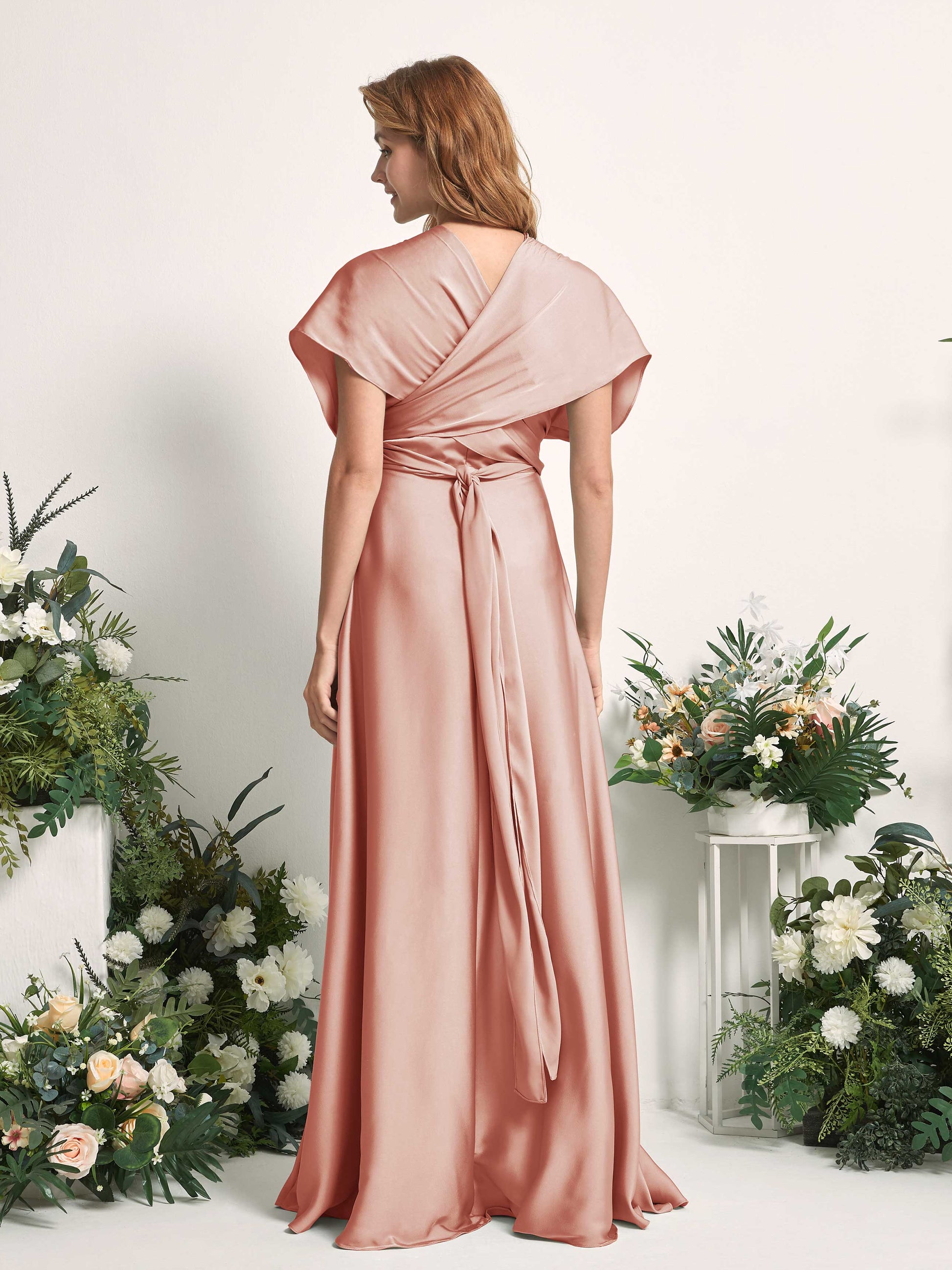 Mirabelle Cantaloupe Satin Maxi Dress