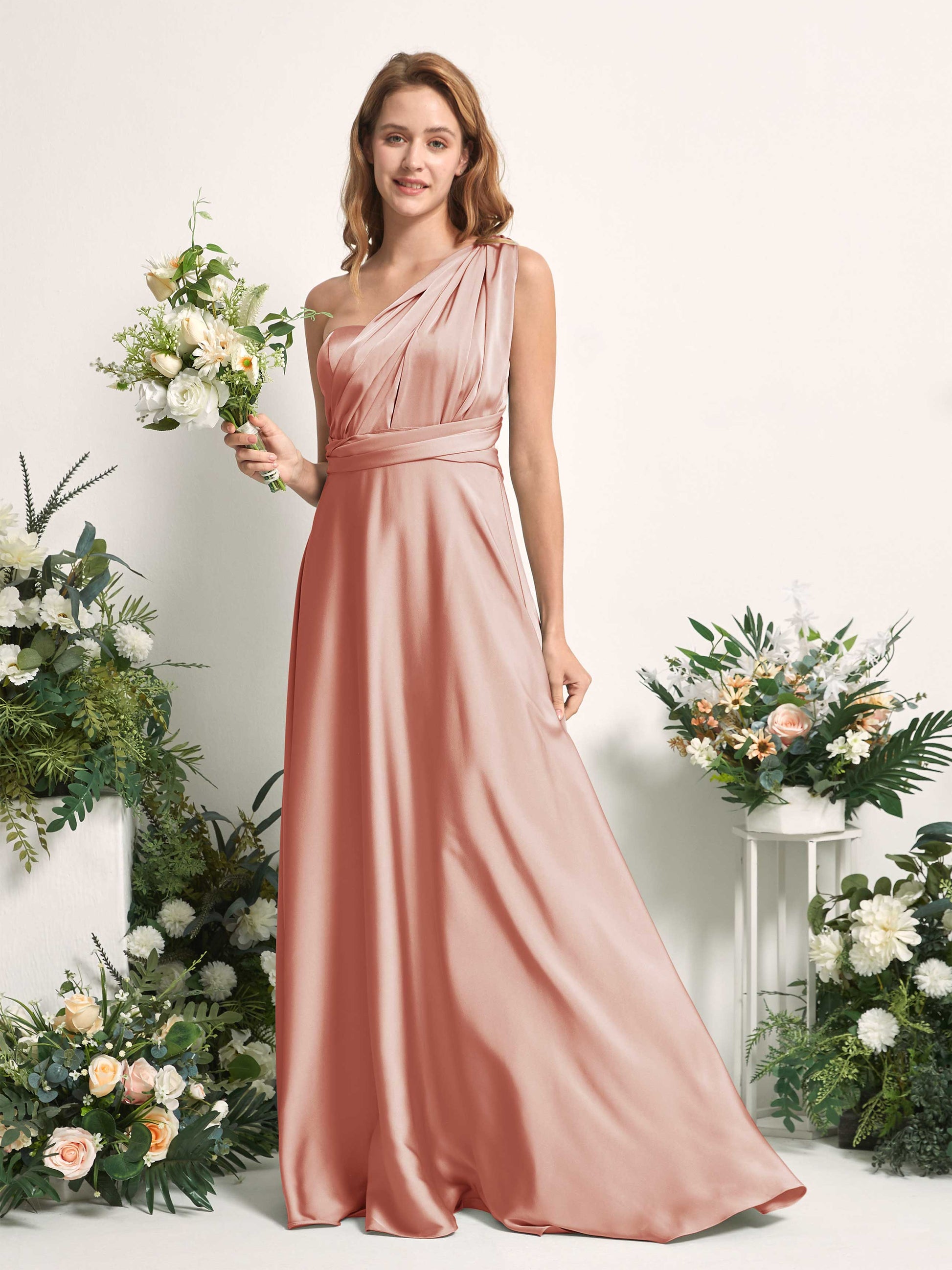 Mirabelle Cantaloupe Satin Maxi Dress