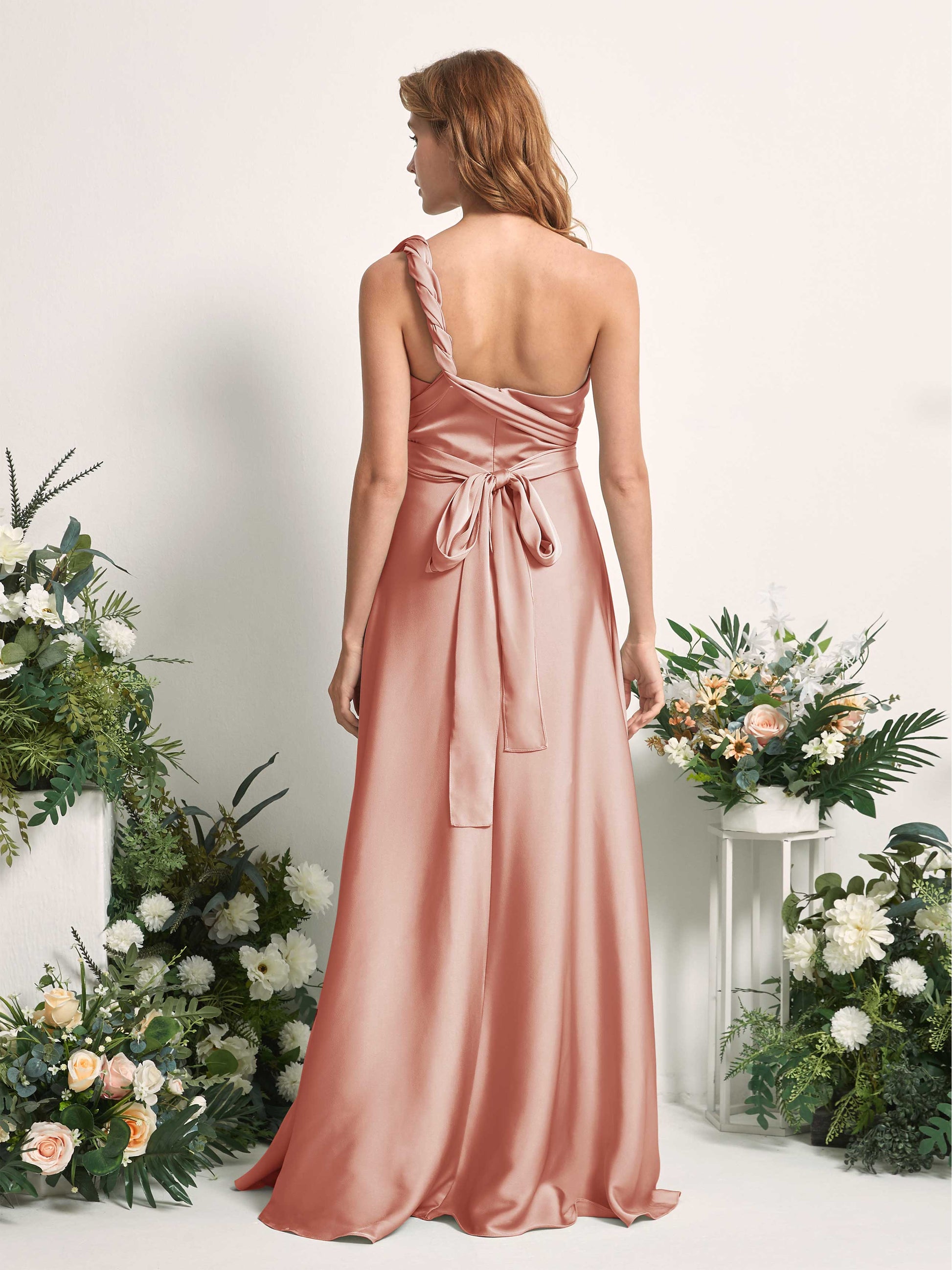 Mirabelle Cantaloupe Satin Maxi Dress