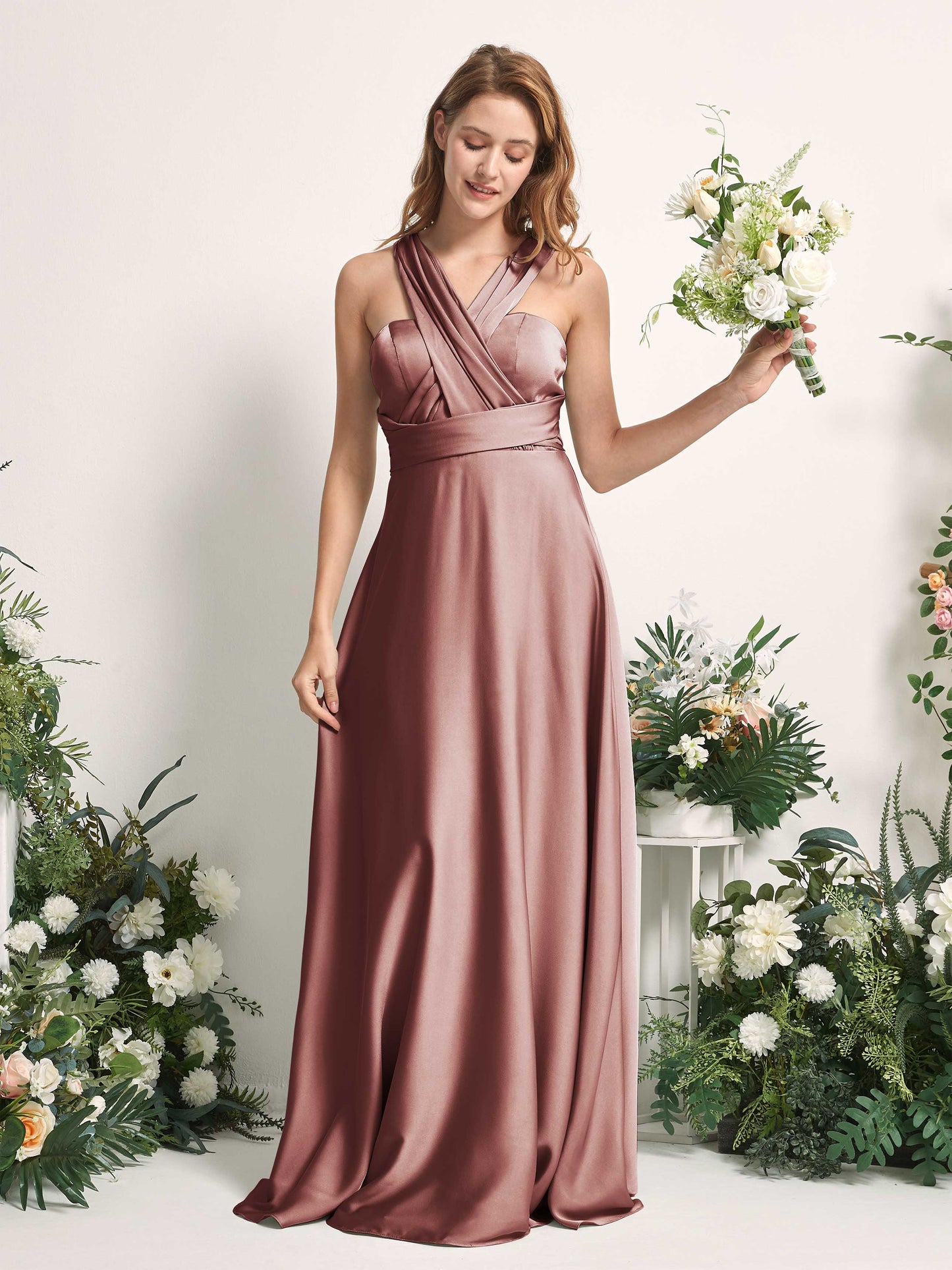 Mirabelle Desert Rose Satin Maxi Dress