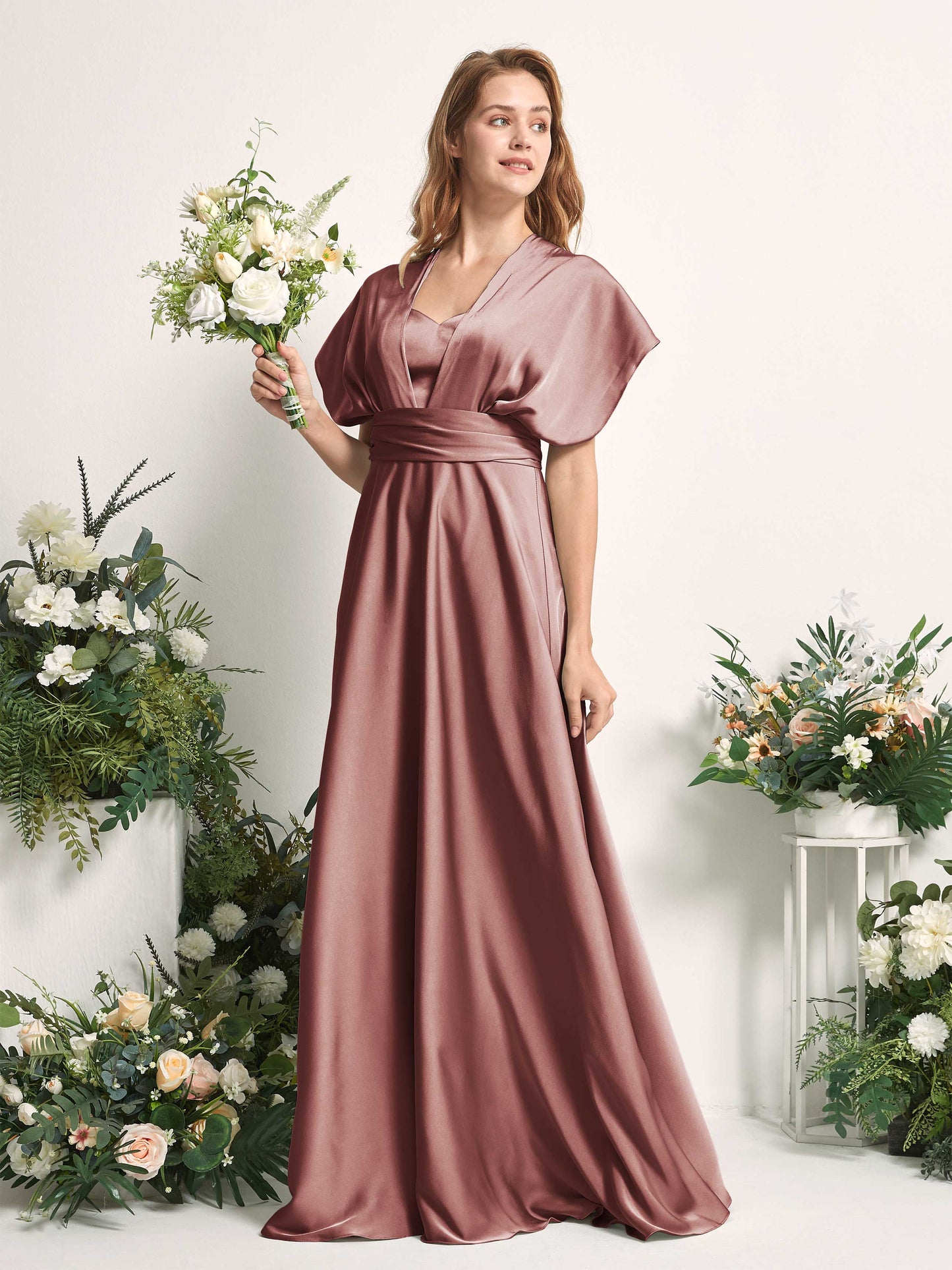 Mirabelle Desert Rose Satin Maxi Dress