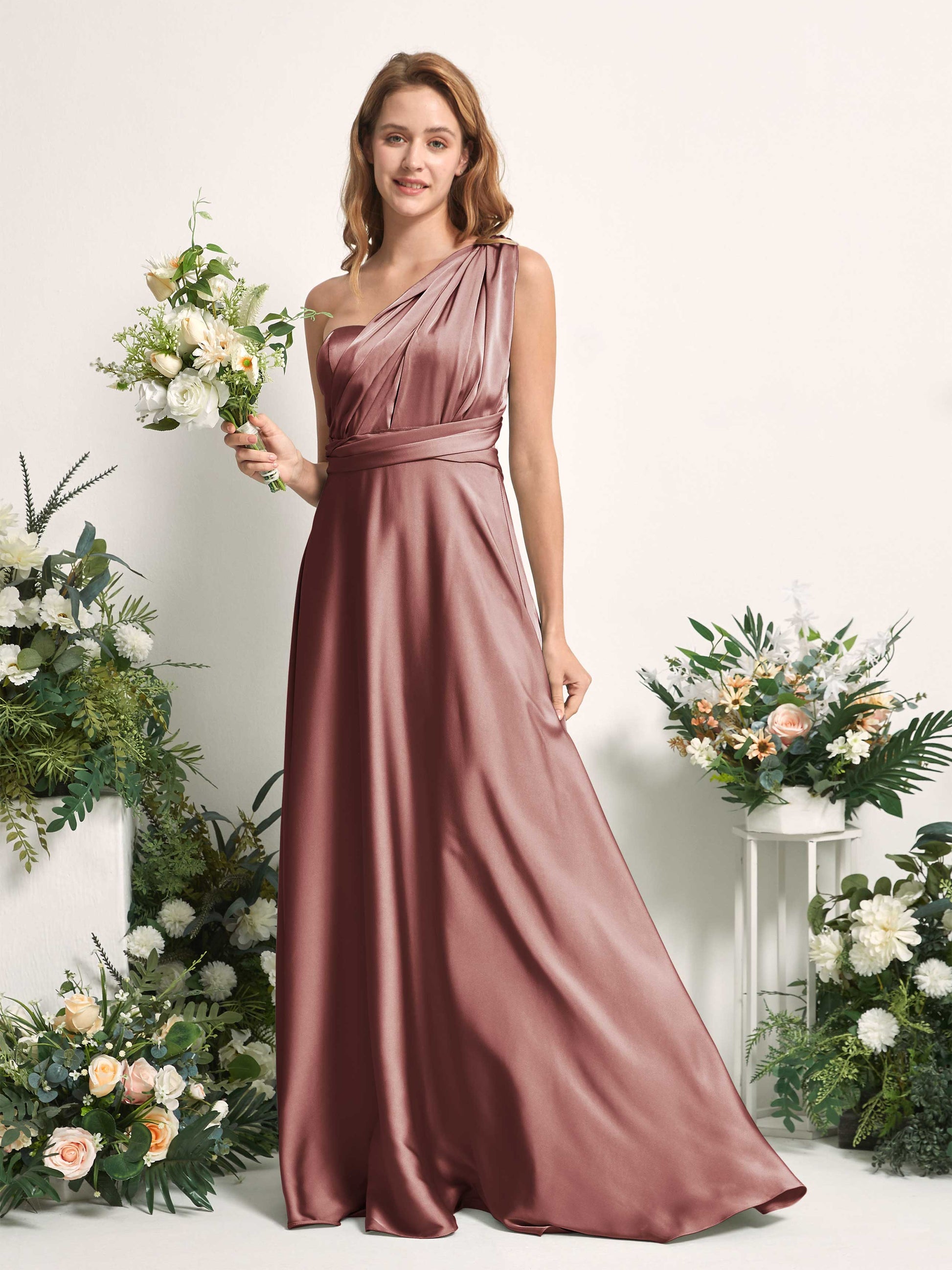 Mirabelle Desert Rose Satin Maxi Dress